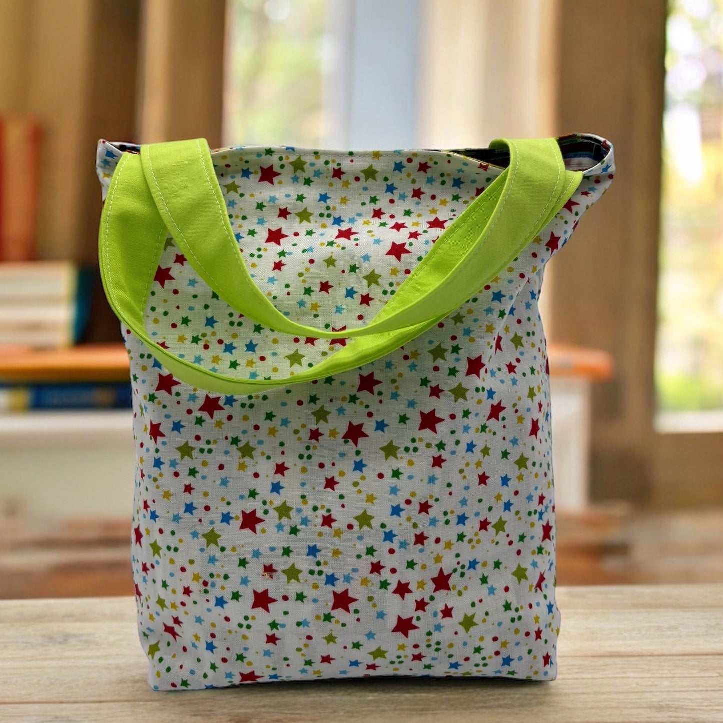 Toddler Sized Reversible Tote Bookworm and Stars