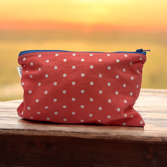 Snack Sized Reusable Zippered Bag Salmon Polka Dots