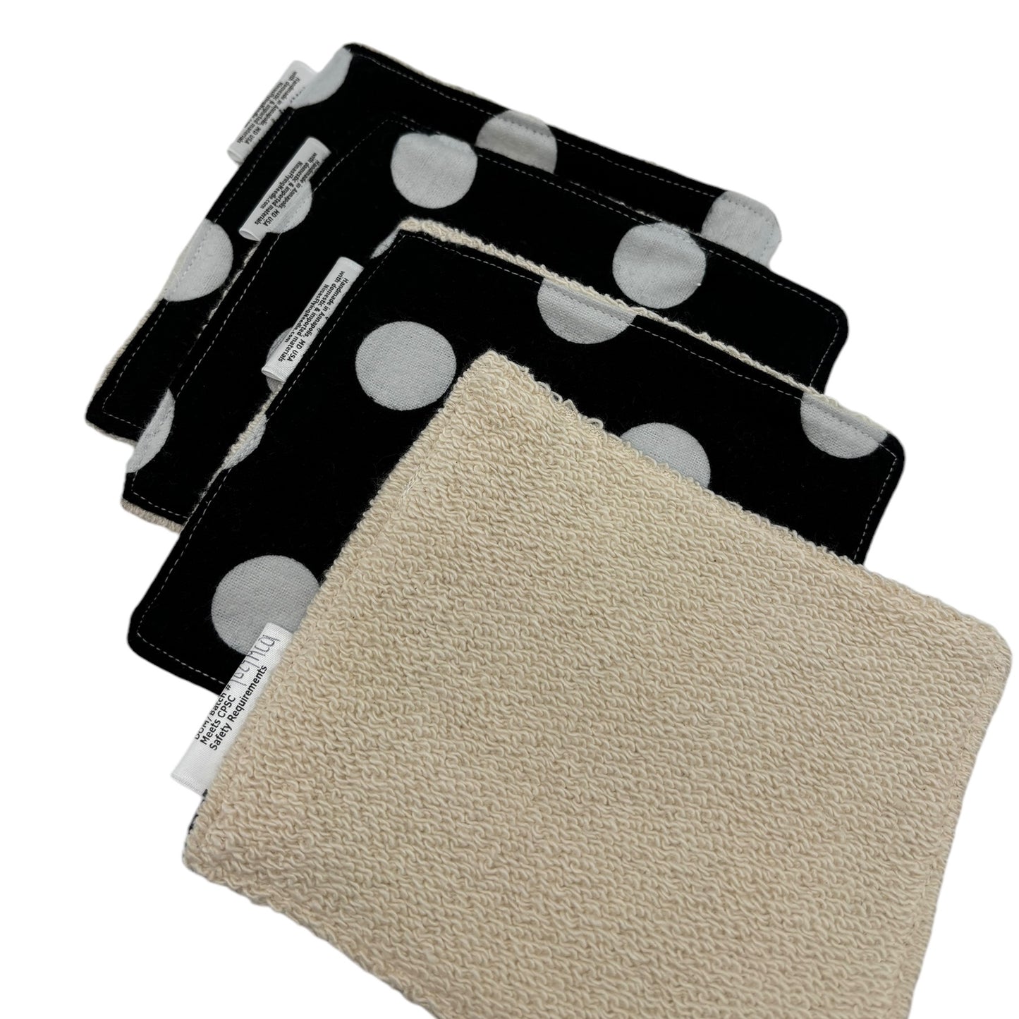 Wash Cloths - Minis - Dots Large - Black and White