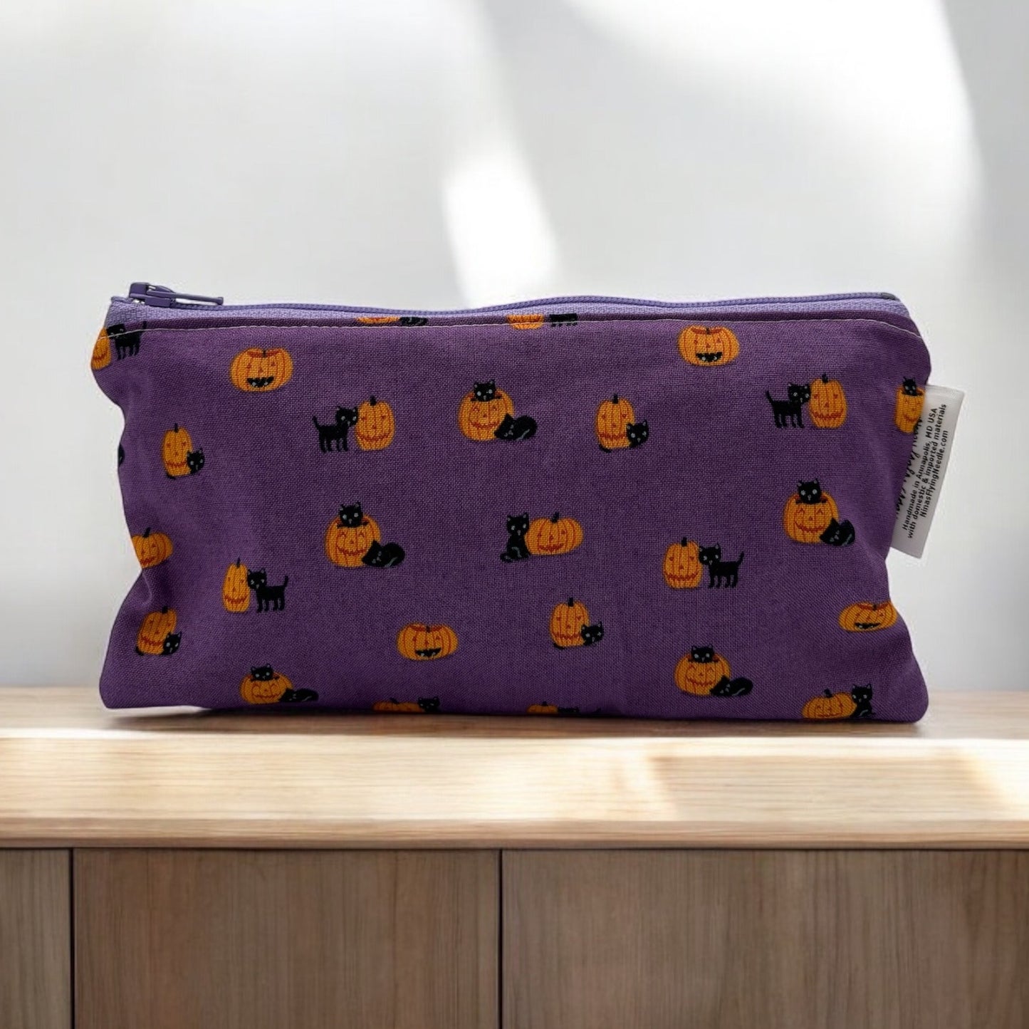 Knick Knack Sized Reusable Zippered Bag Pumpkins and Cats