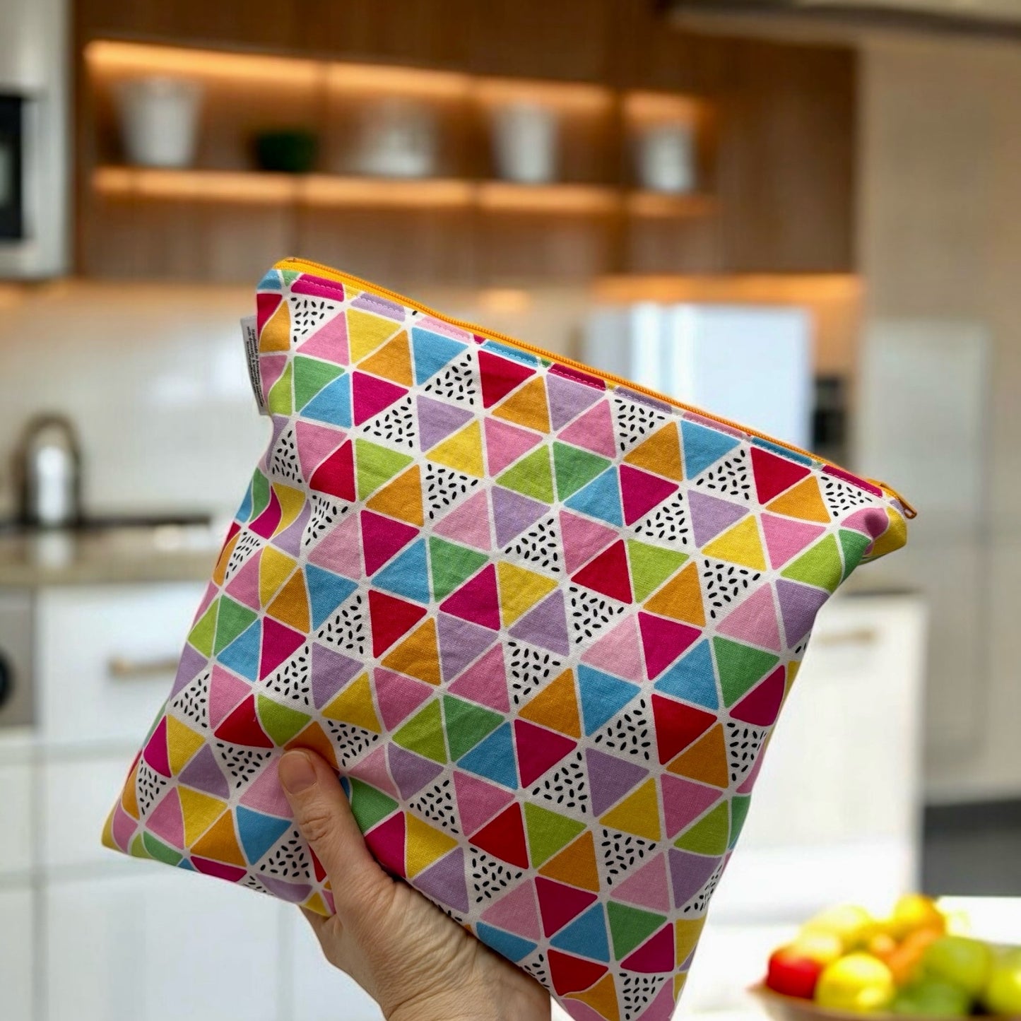 Gallon Sized Reusable Zippered Bag Triangles Funky