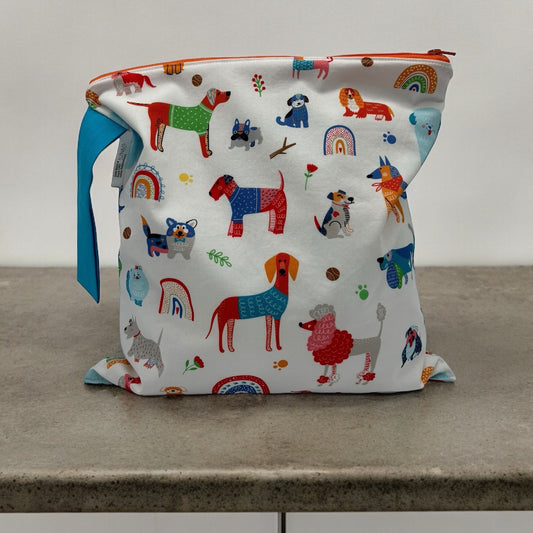 Large Wet Bag with Handle Dogs and Rainbows