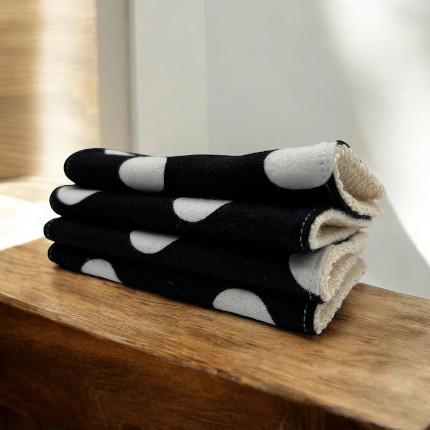 Wash Cloths - Minis - Dots Large - Black and White