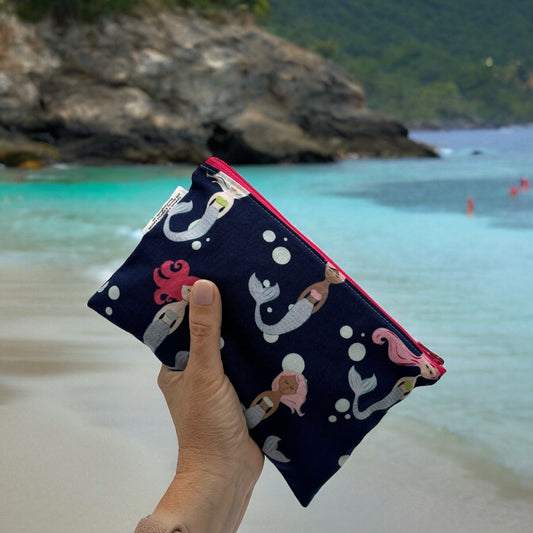 Snack Sized Reusable Zippered Bag Mermaids on Navy