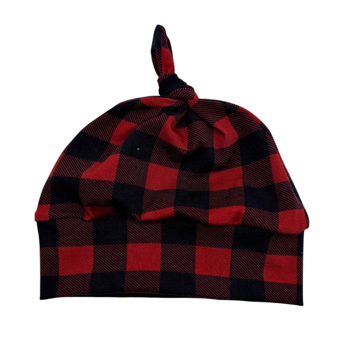 Knot Hat in 9-12 months: Plaid Black and Red