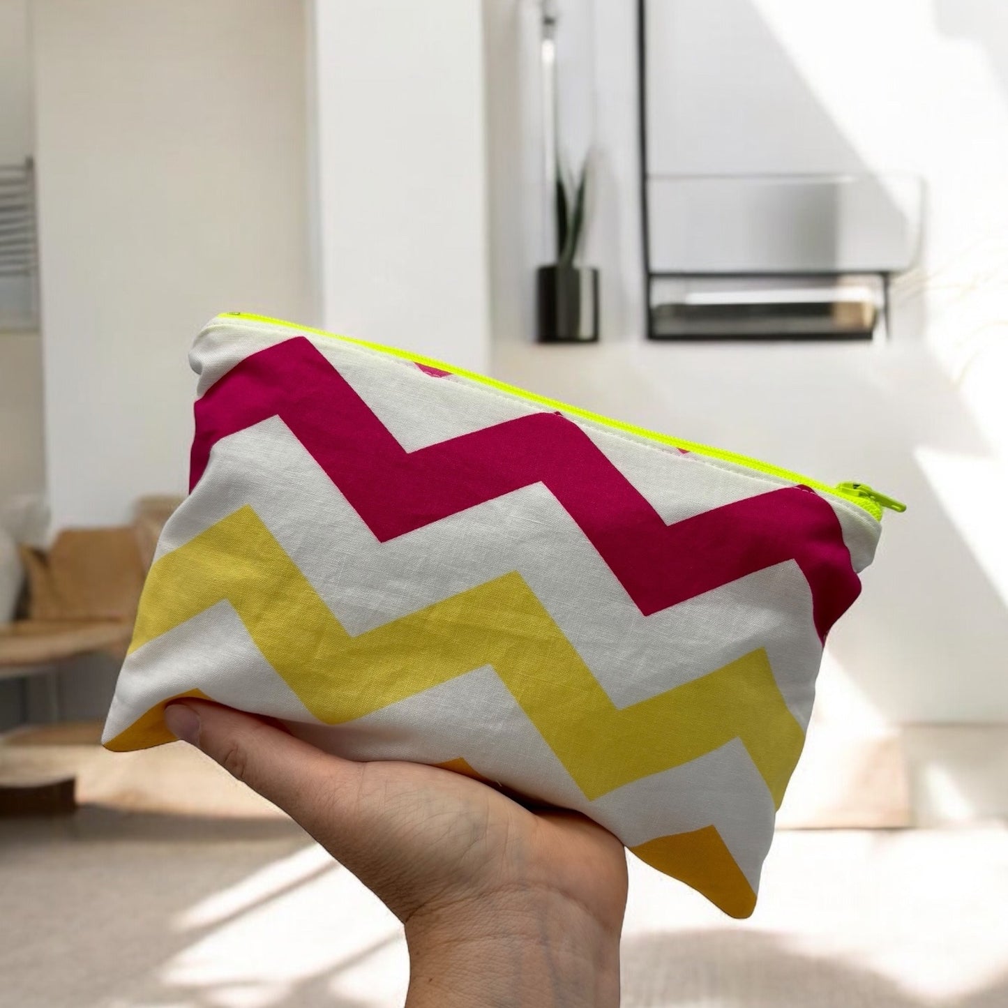 Snack Sized Reusable Zippered Bag Chevron Pink Yellow