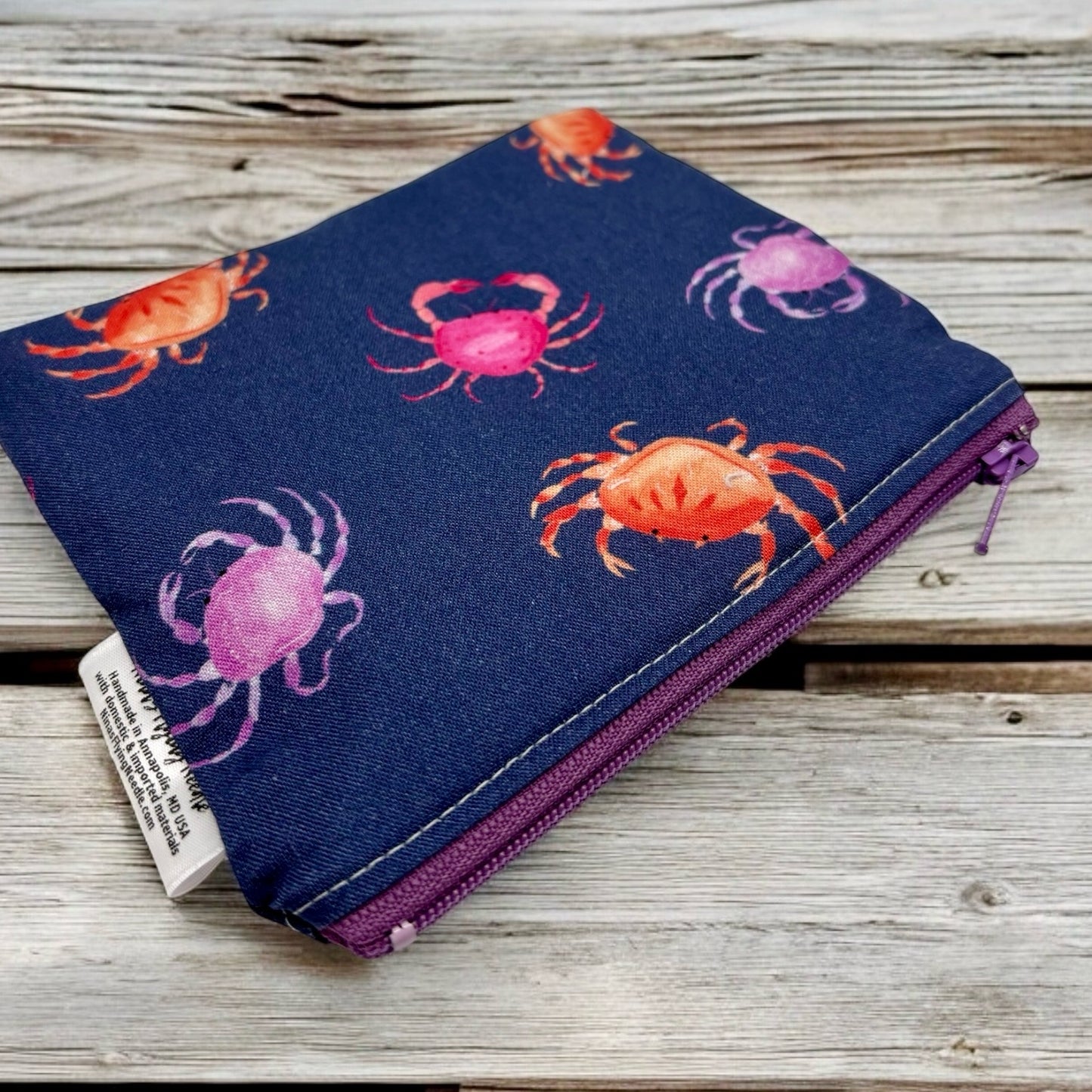 Toddler Sized Reusable Zippered Bag Crabs on Purple