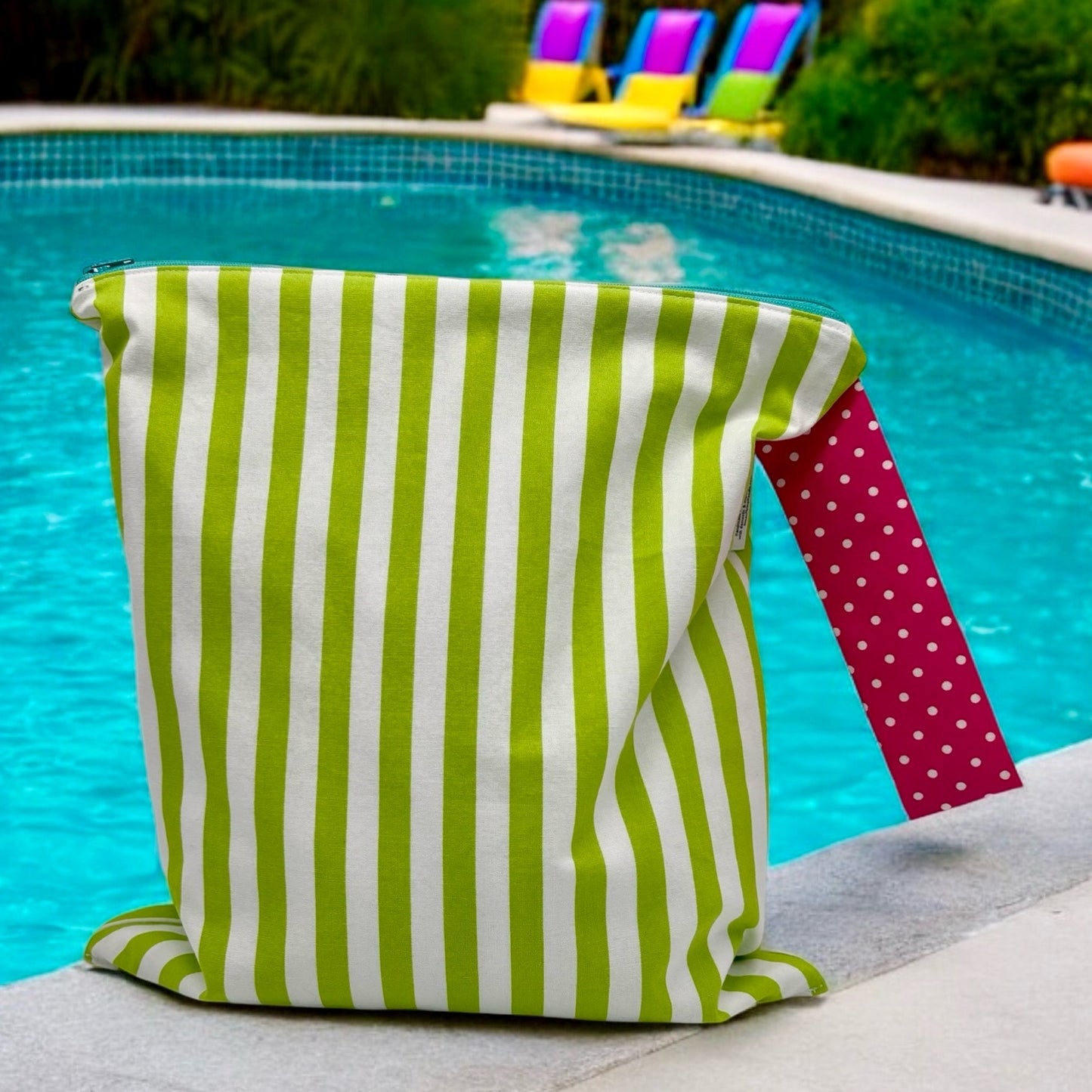 Large Wet Bag with Handle Stripes Green