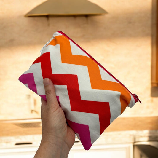 Snack Sized Reusable Zippered Bag Chevron Pink Orange