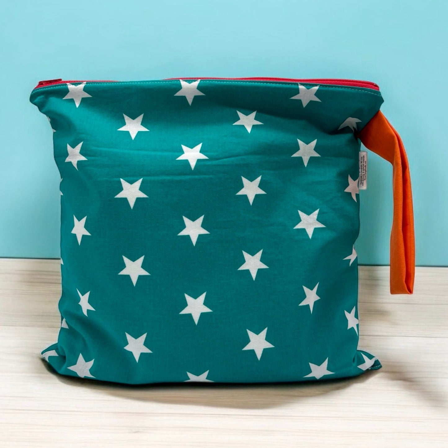 Large Wet Bag with Handle Stars on Teal