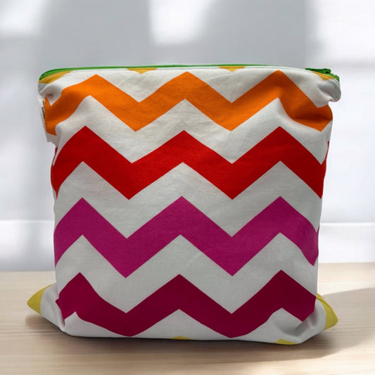 Gallon Sized Reusable Zippered Bag Chevron Pink Yellow Orange Red