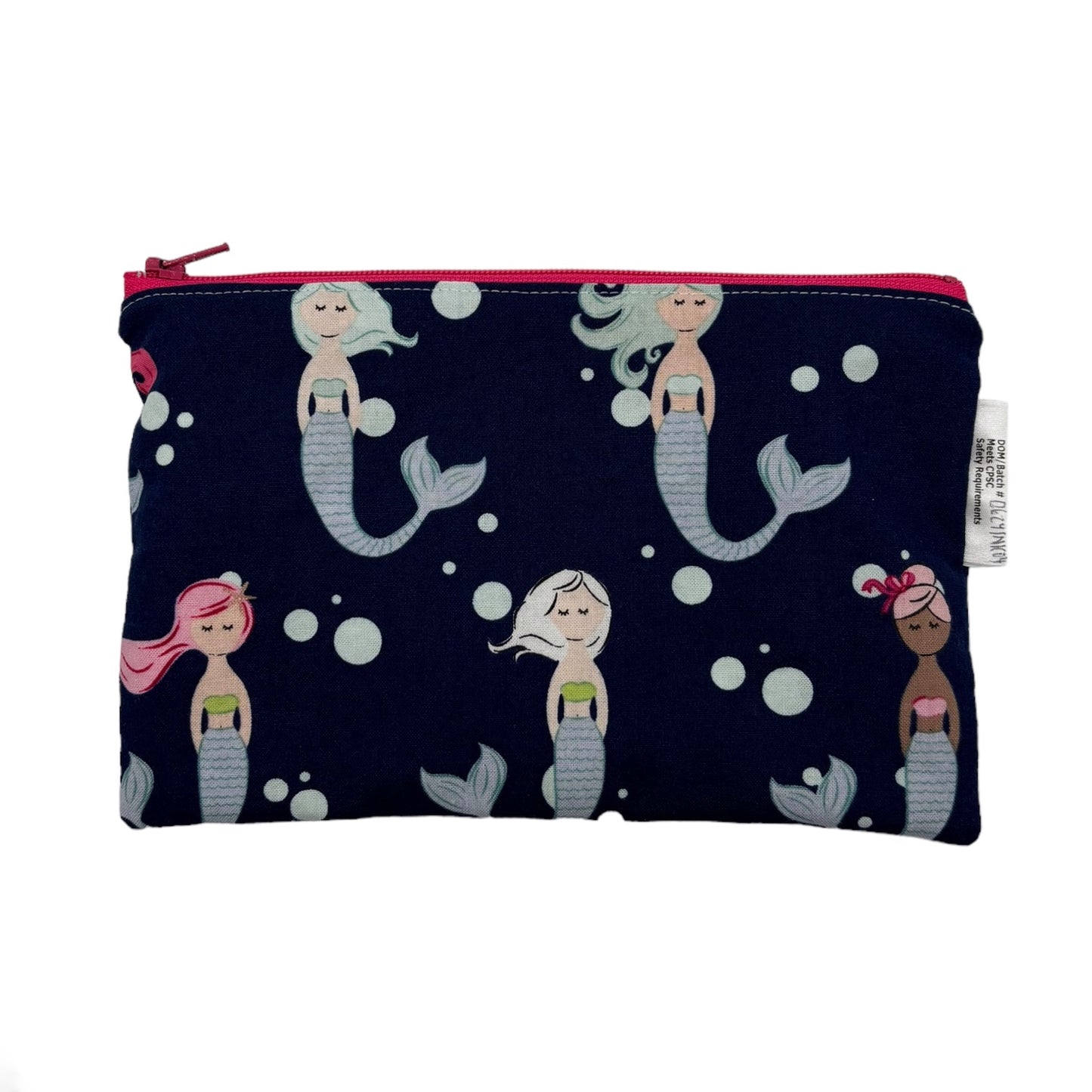 Snack Sized Reusable Zippered Bag Mermaids on Navy