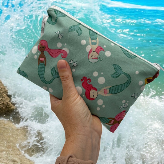 Snack Sized Reusable Zippered Bag Mermaids on Mint