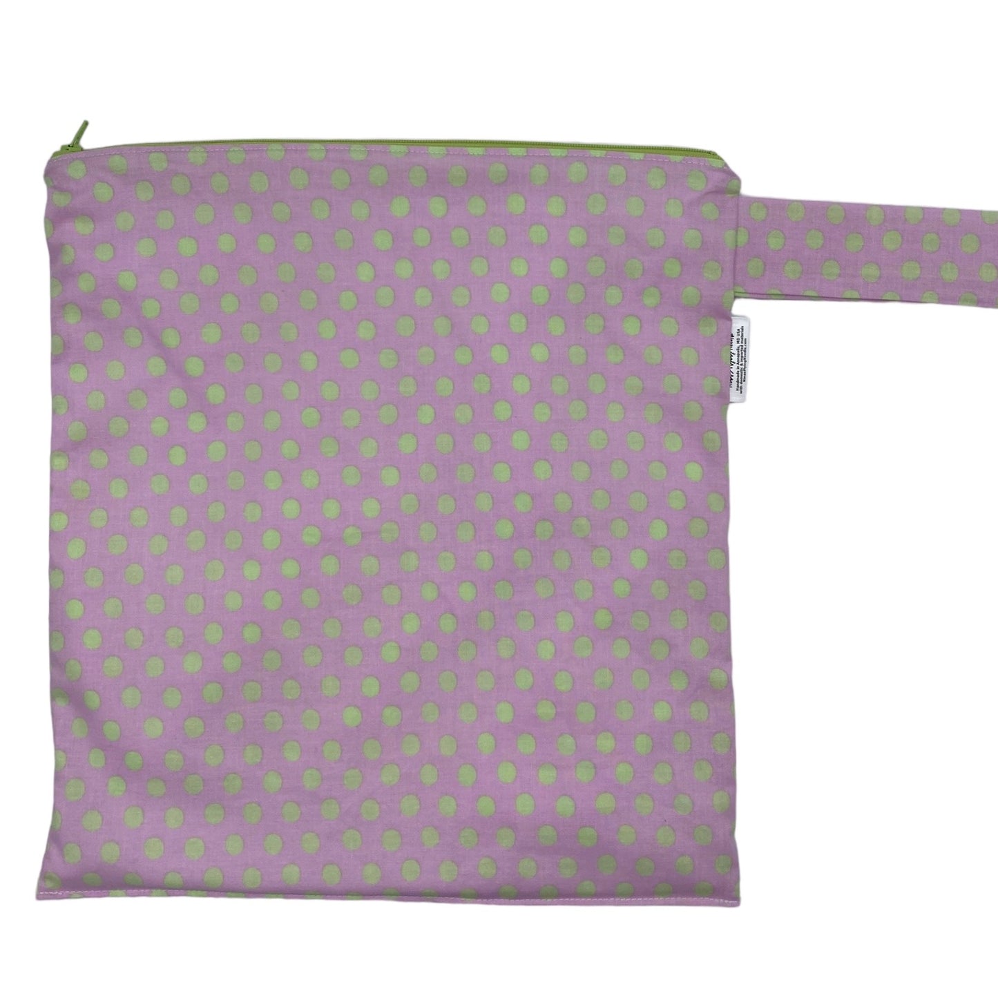 Large Wet Bag with Handle Polka Dots Green on Pink