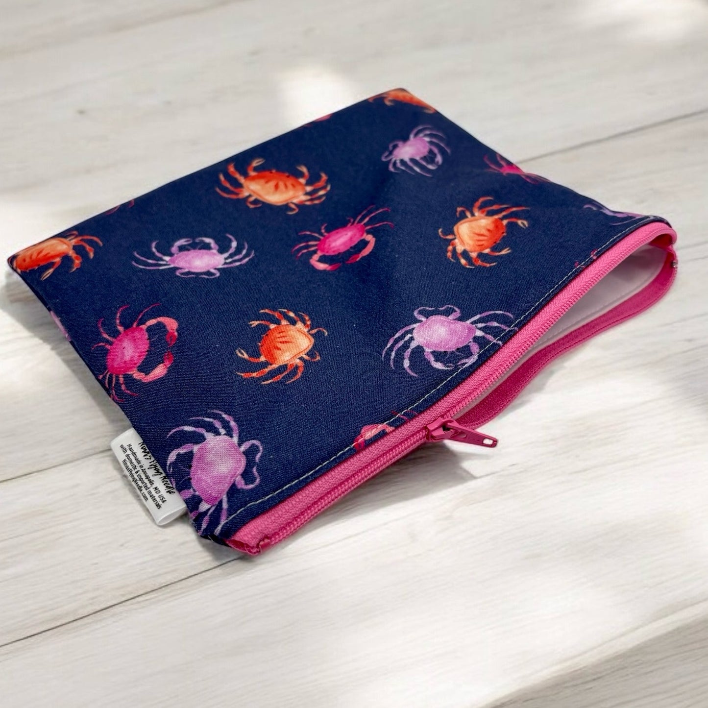 Sandwich Sized Reusable Zippered Bag Crabs on Purple