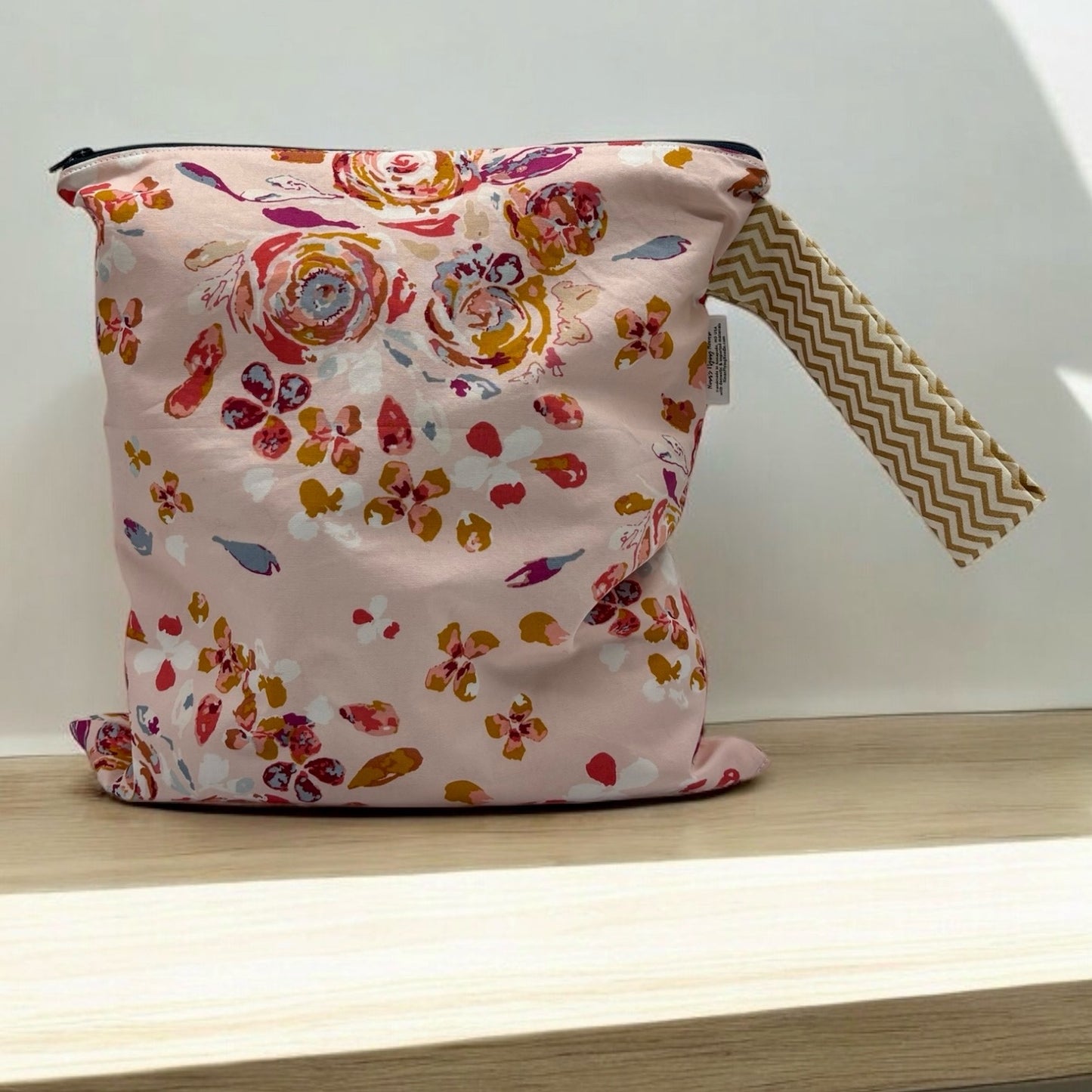 Large Wet Bag with Handle Floral Light Pink