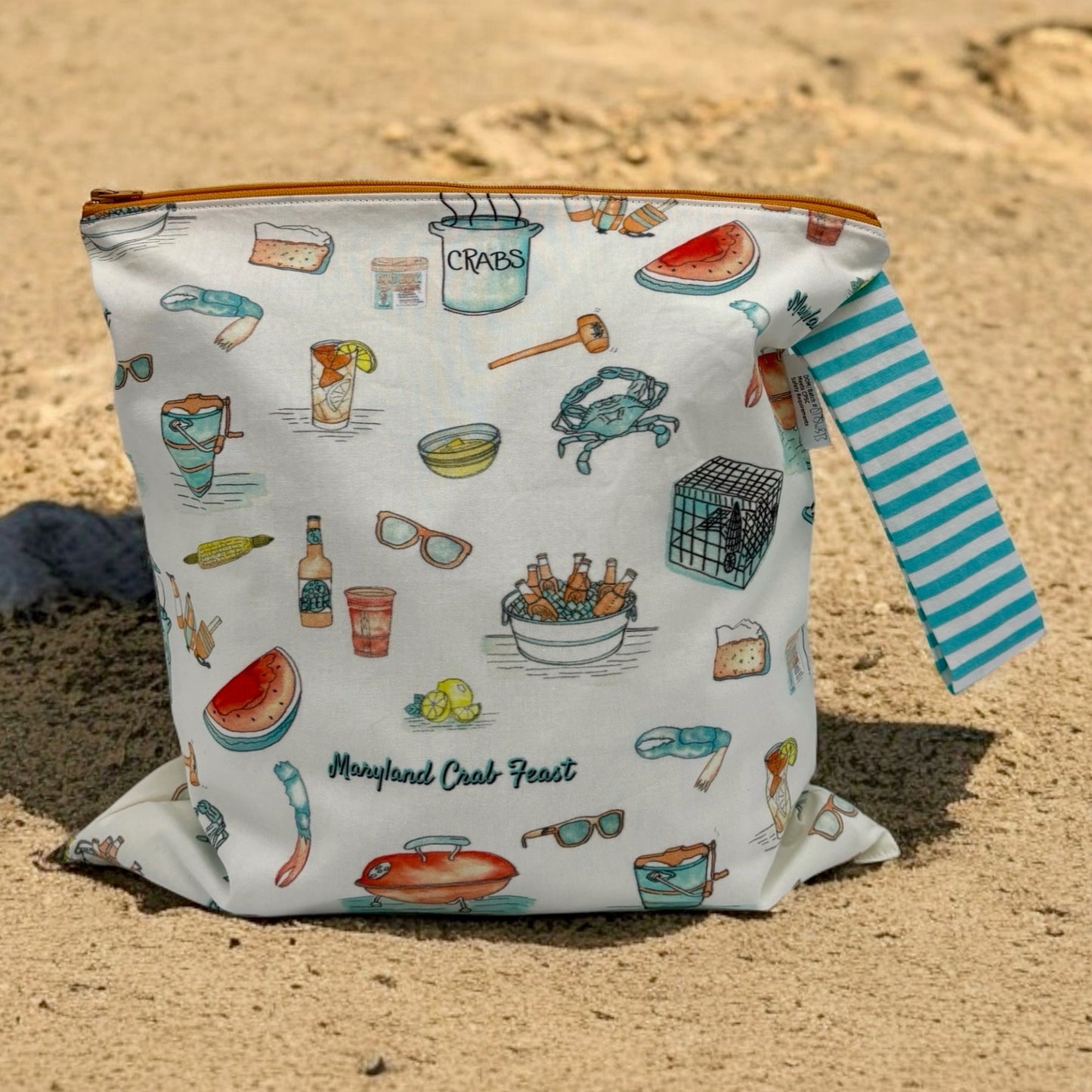 Large Wet Bag with Handle Crab Feast