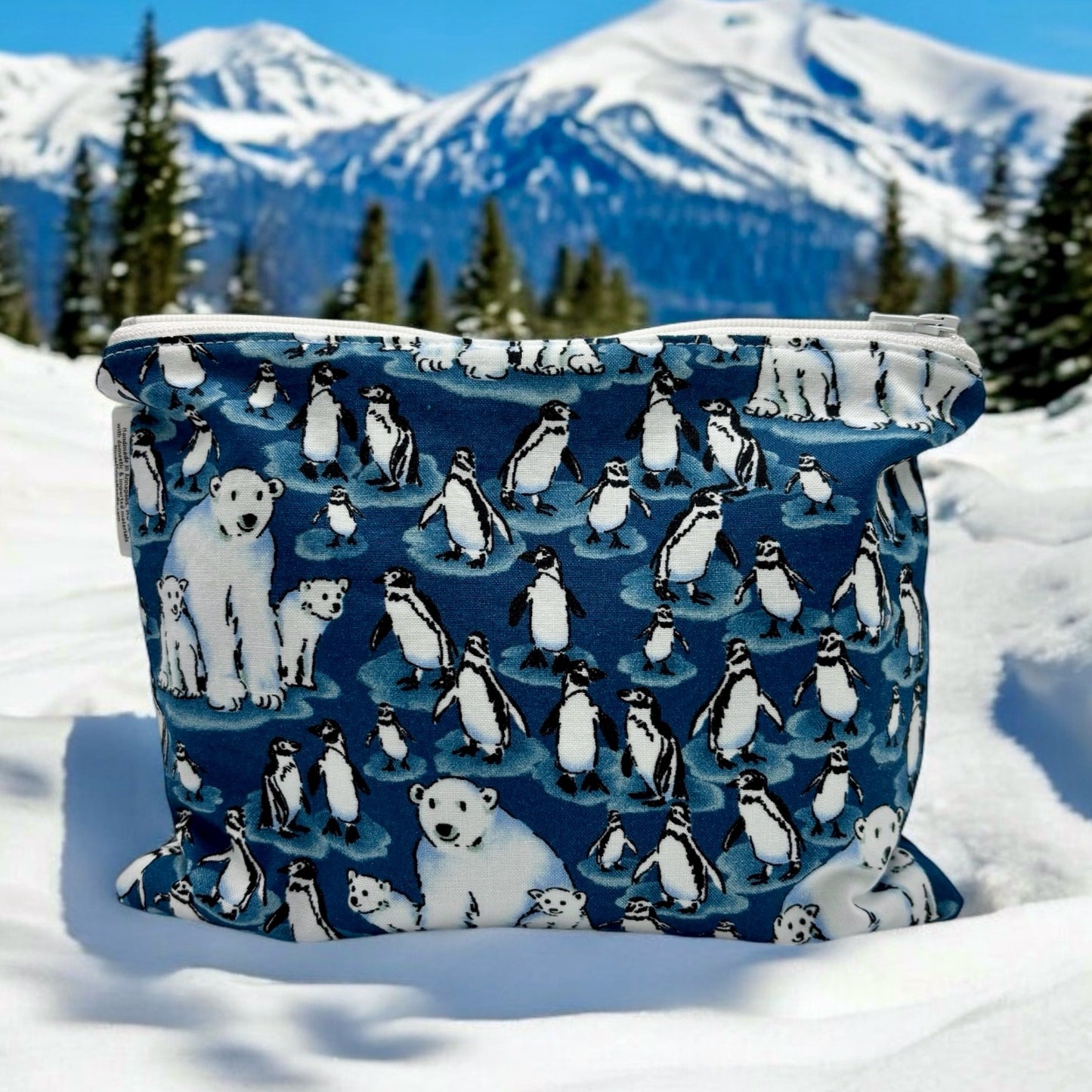 Sandwich Sized Reusable Zippered Bag Polar Bears and Penguins