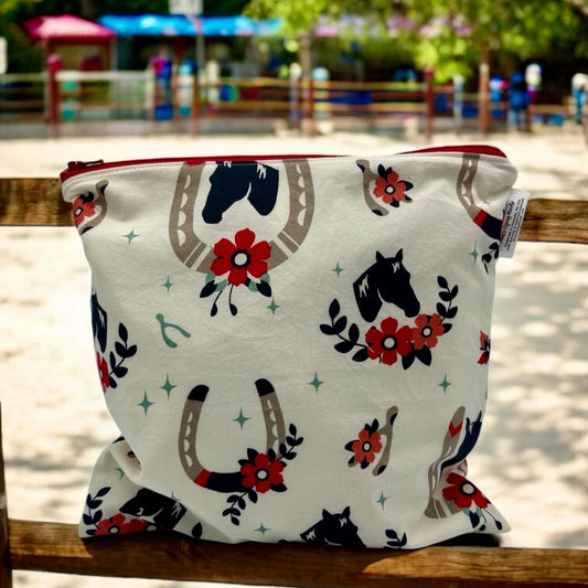 Gallon Sized Reusable Zippered Bag Horses and Floral