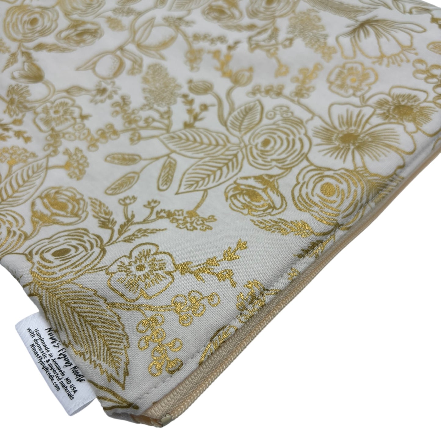 Gallon Sized Reusable Zippered Bag Stripes Floral Gold and Sparkly