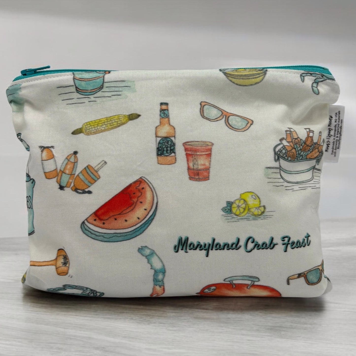 Sandwich Sized Reusable Zippered Bag Crab Feast Maryland