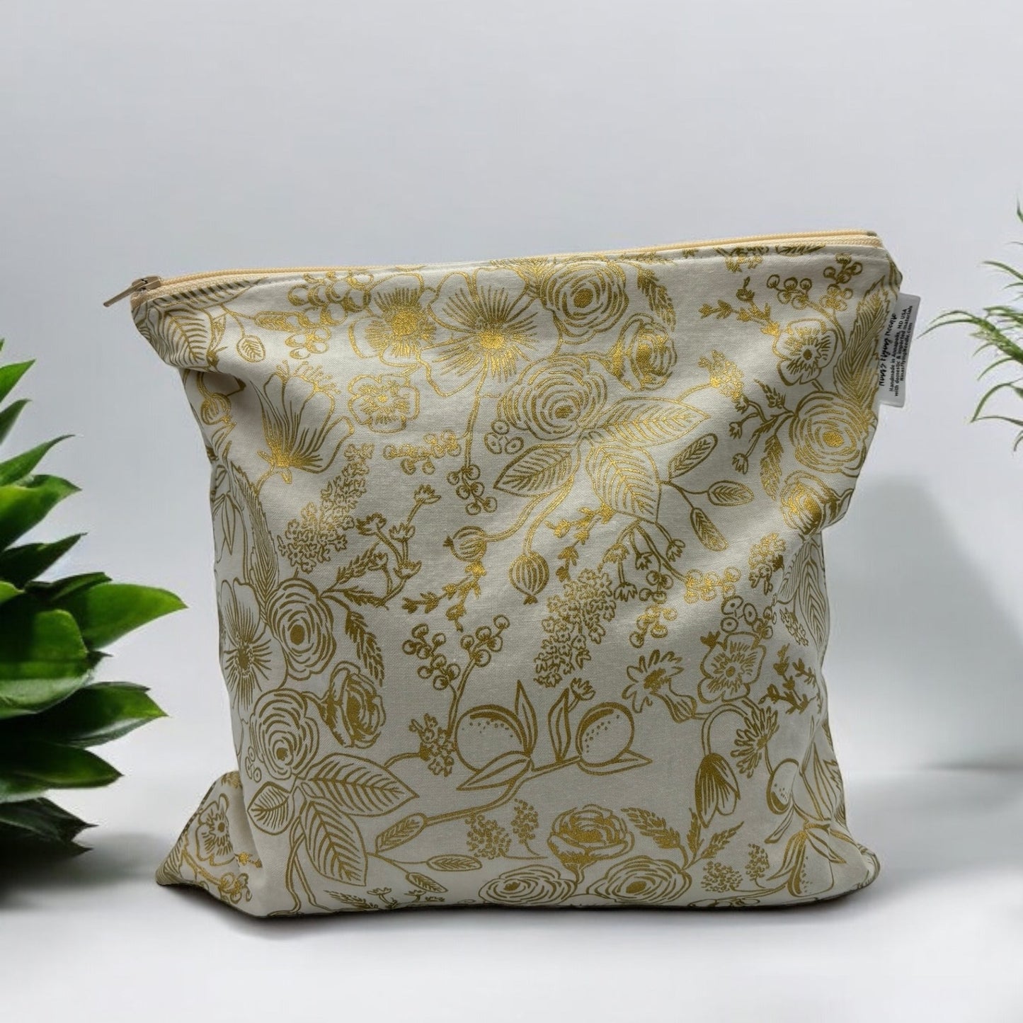 Gallon Sized Reusable Zippered Bag Stripes Floral Gold and Sparkly