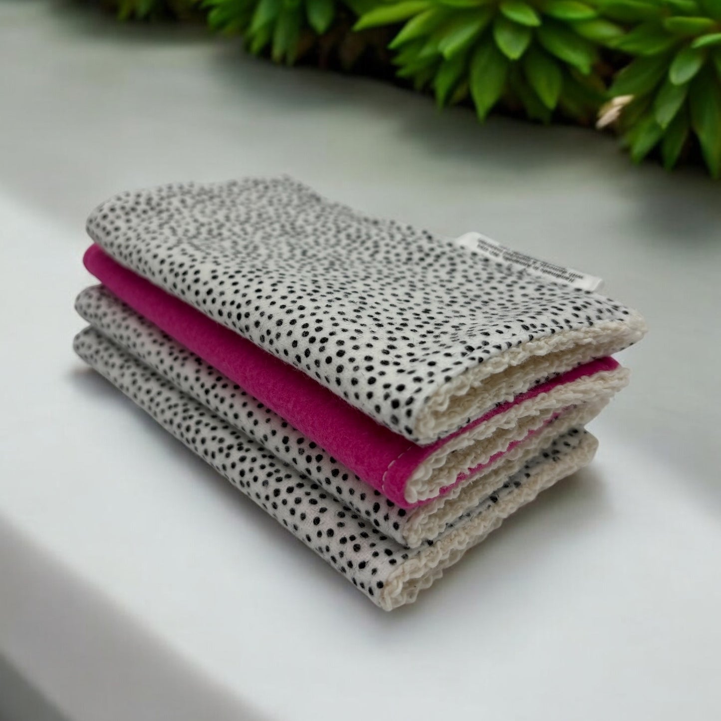 Wash Cloths - Minis - Dots - Black and White and Pink