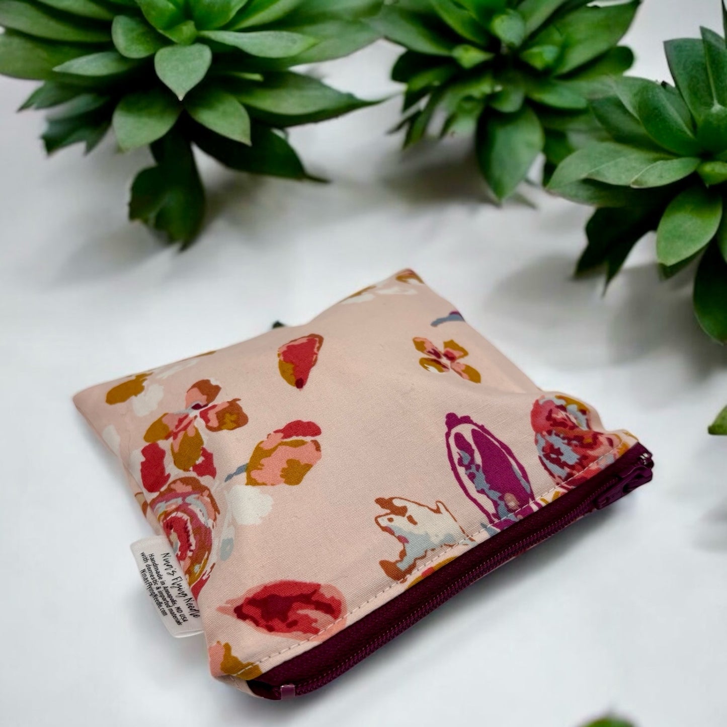 Toddler Sized Reusable Zippered Bag Floral on Rose