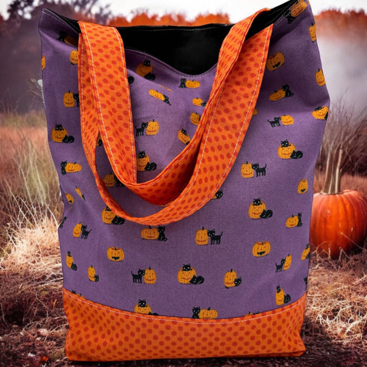 Toddler Sized Reversible Tote Cats and Pumpkins