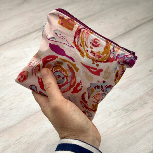 Toddler Sized Reusable Zippered Bag Floral on Rose