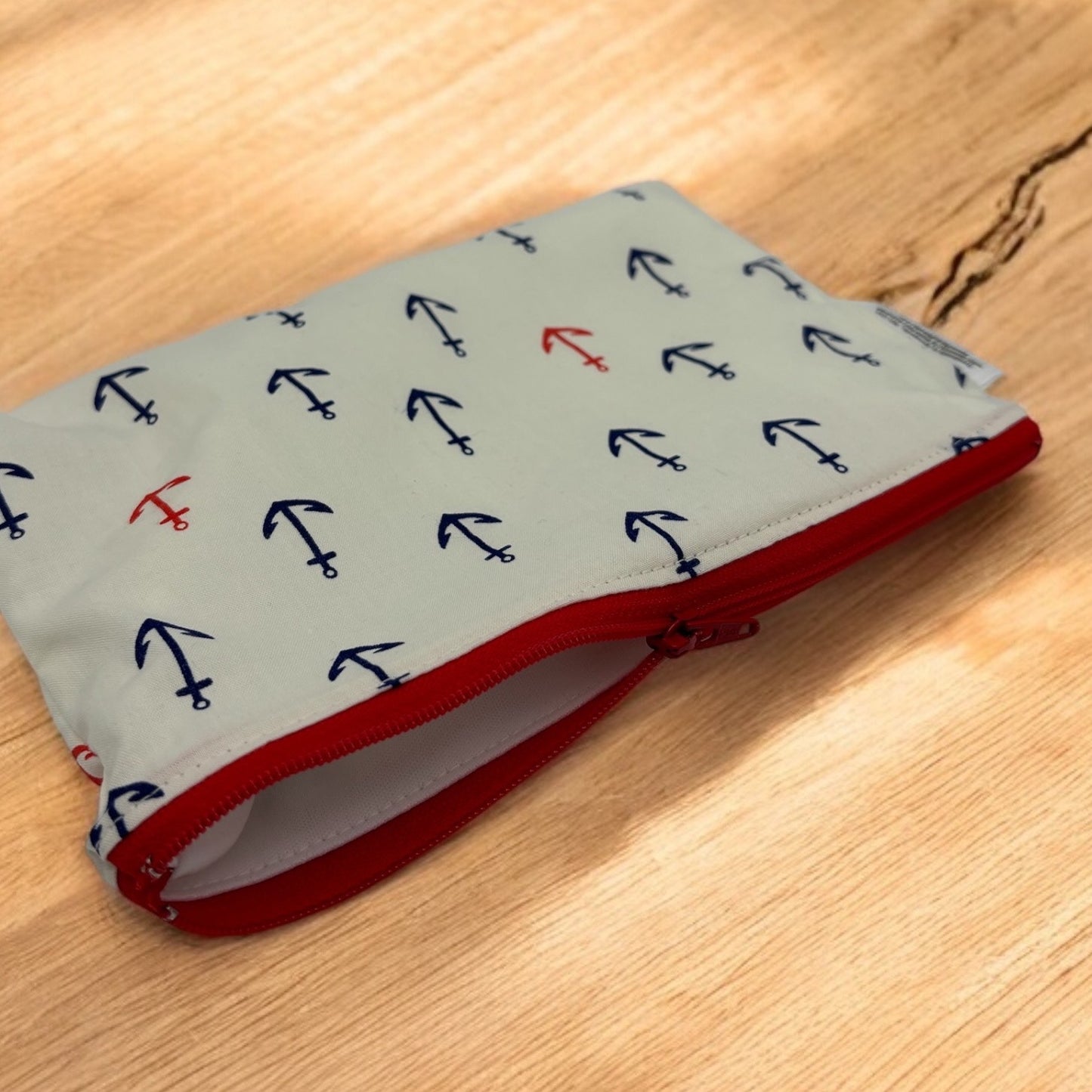 Snack Sized Reusable Zippered Bag Anchors on Cream