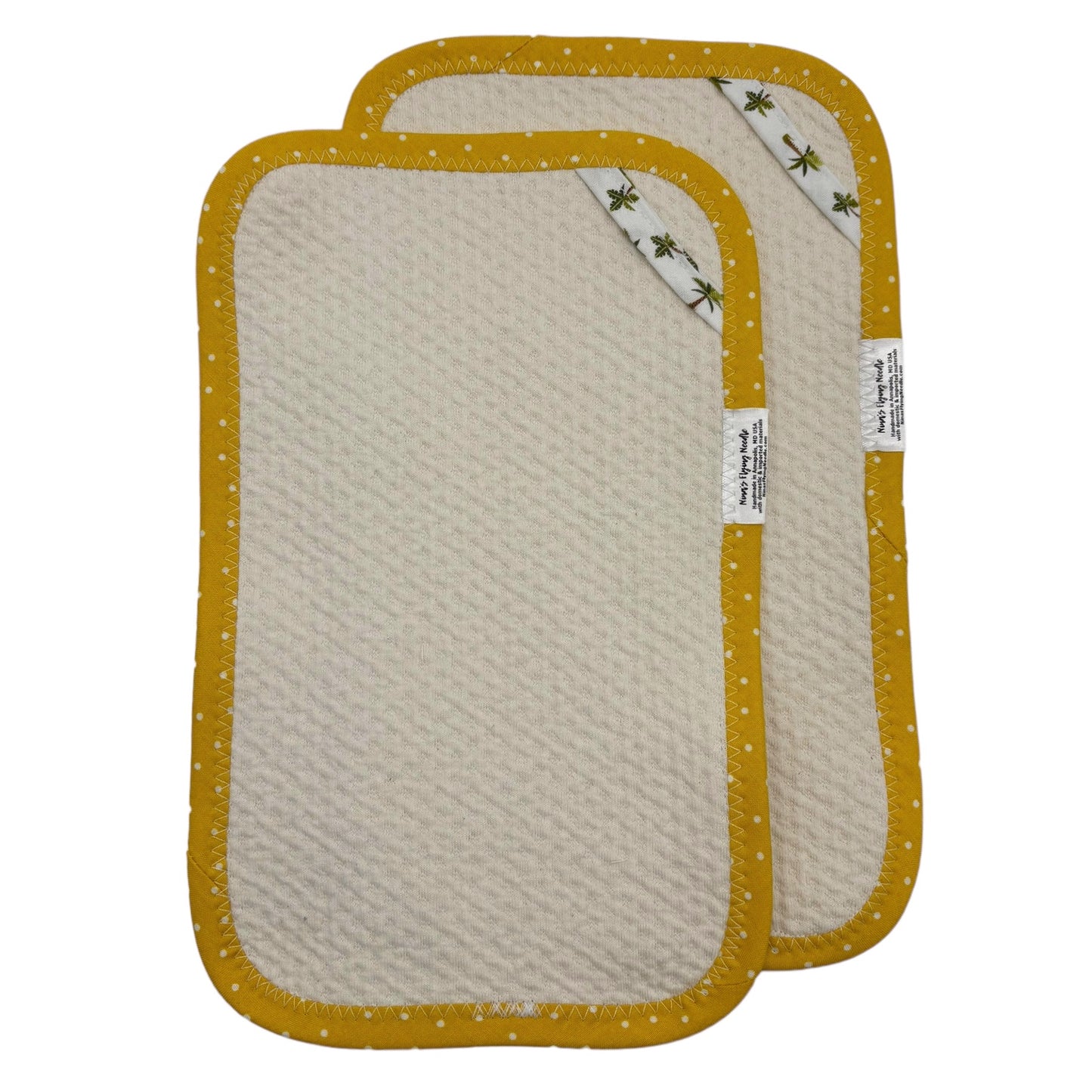 Set of 2 Reusable STANDARD Paper Towels - Yellow Dots and Palm Trees