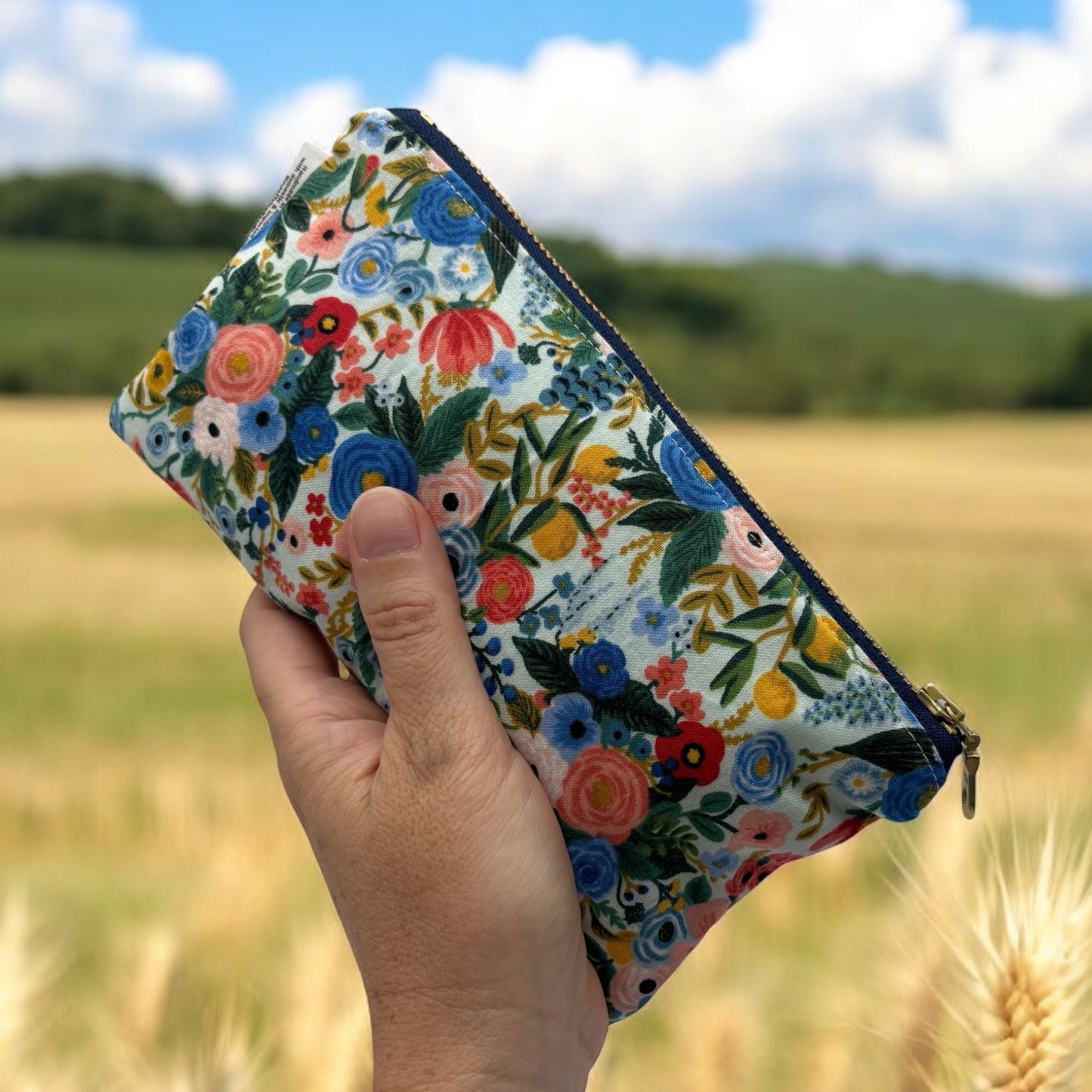 Knick Knack Sized Reusable Zippered Bag Floral Rifle Paper Co and Golden Zipper