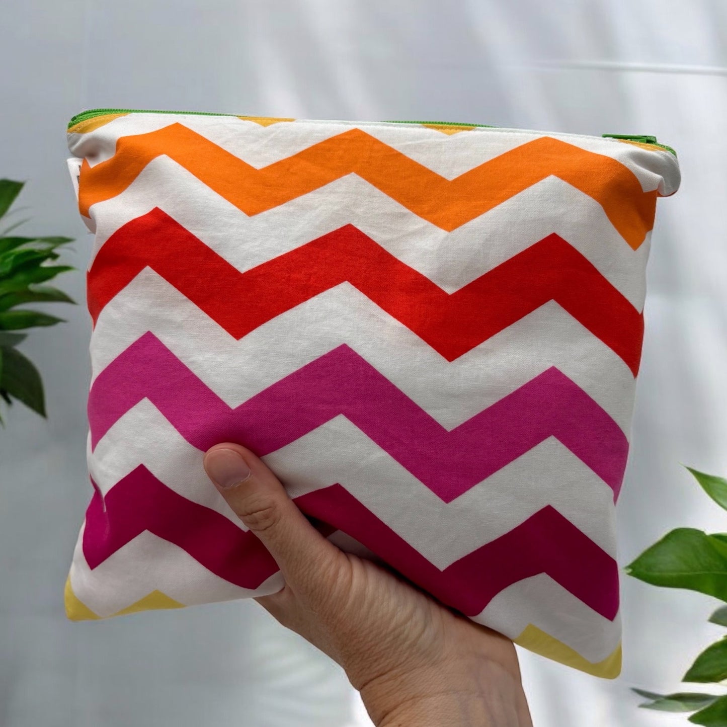 Gallon Sized Reusable Zippered Bag Chevron Pink Yellow Orange Red