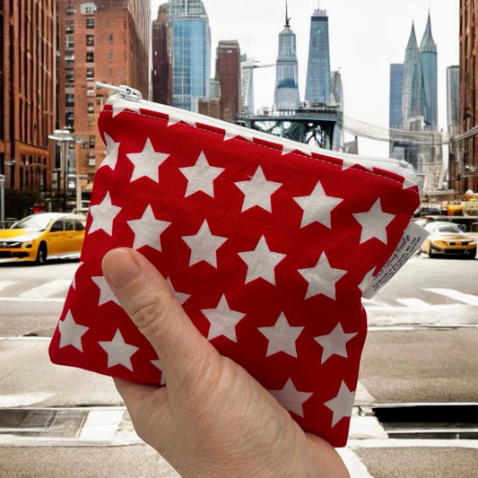 Toddler Sized Reusable Zippered Bag Stars On Red