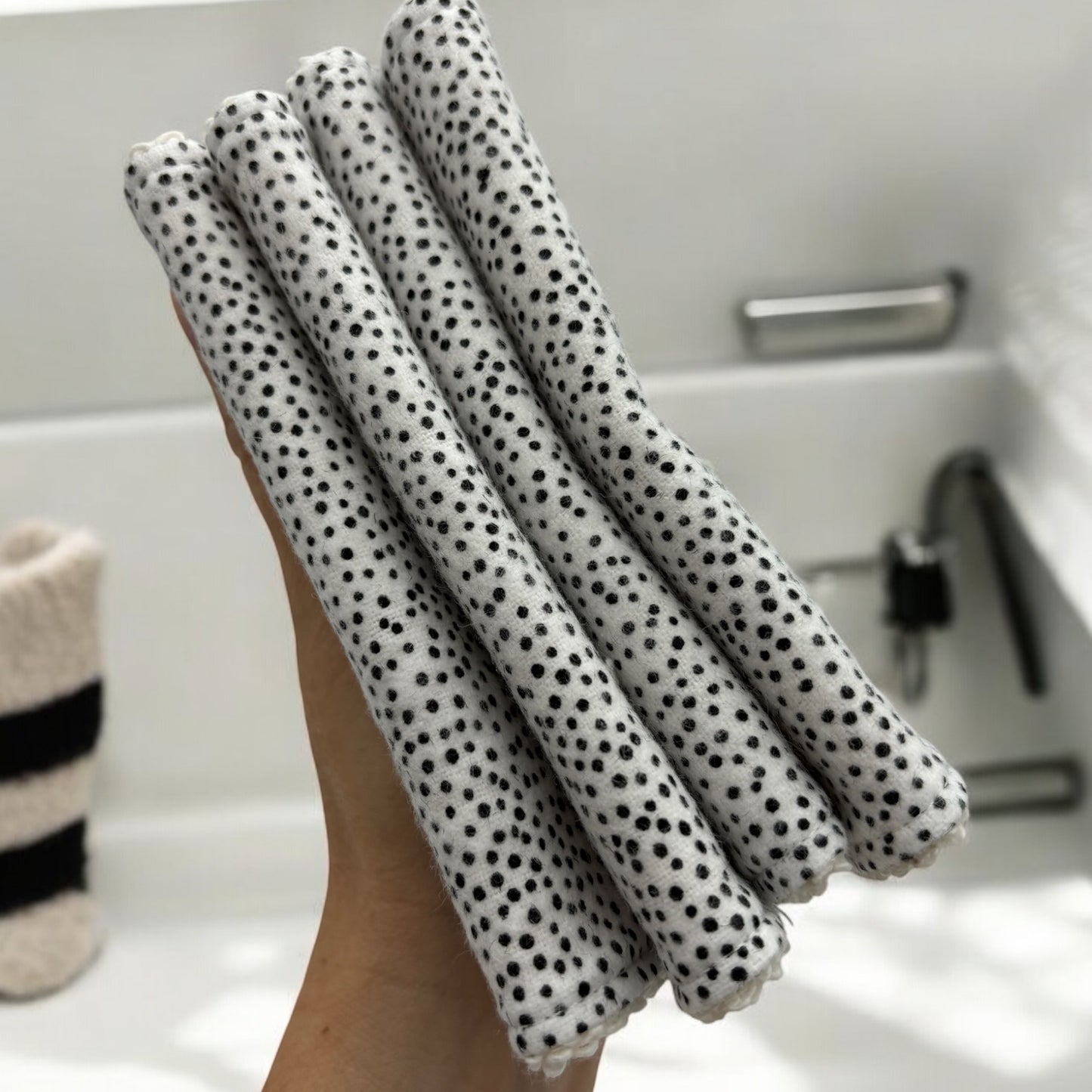 Wash Cloths - Minis - Dots - Black and White