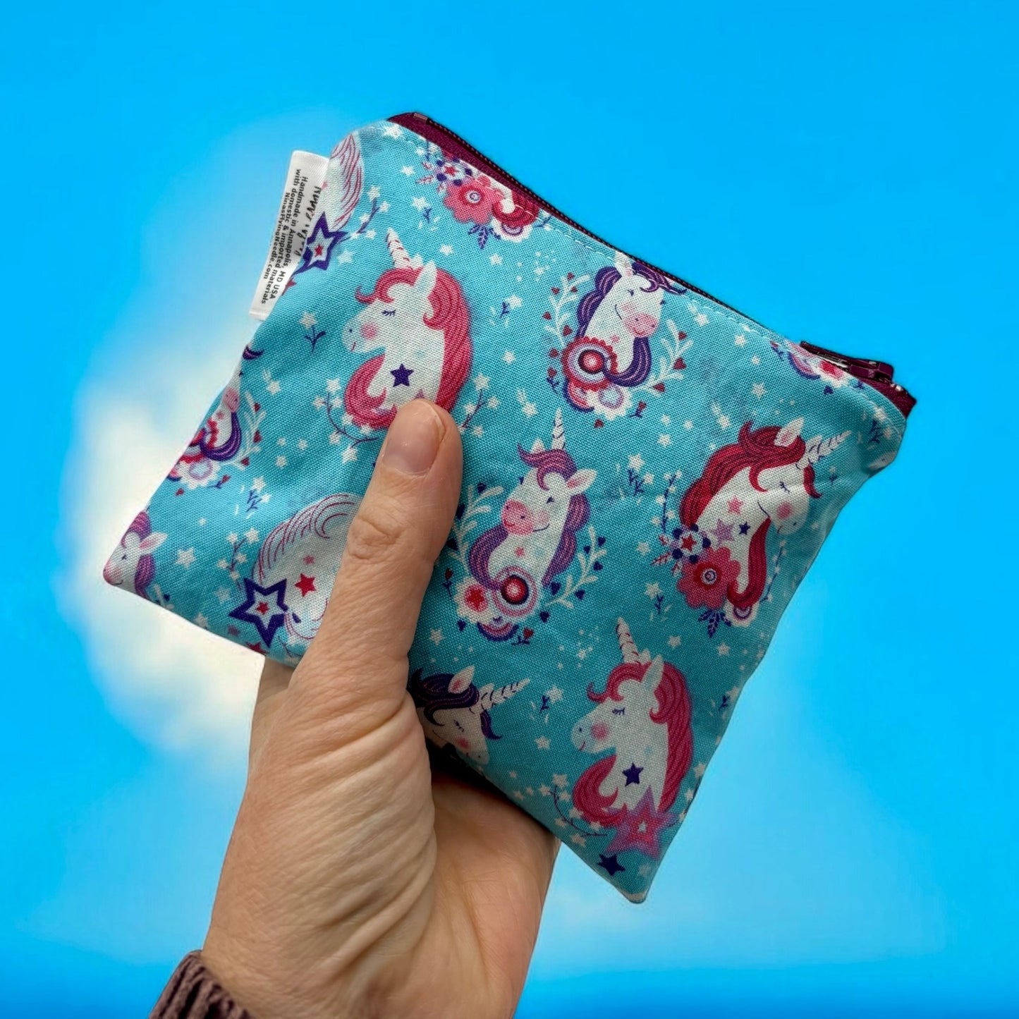 Toddler Sized Reusable Zippered Bag Unicorn Heads