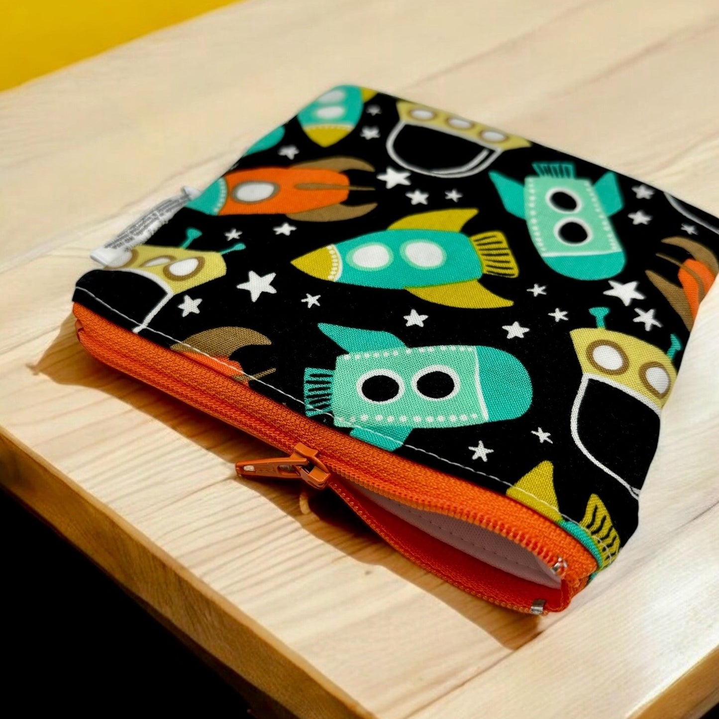 Toddler Sized Reusable Zippered Bag Spaceships and Rockets