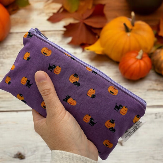 Knick Knack Sized Reusable Zippered Bag Pumpkins and Cats