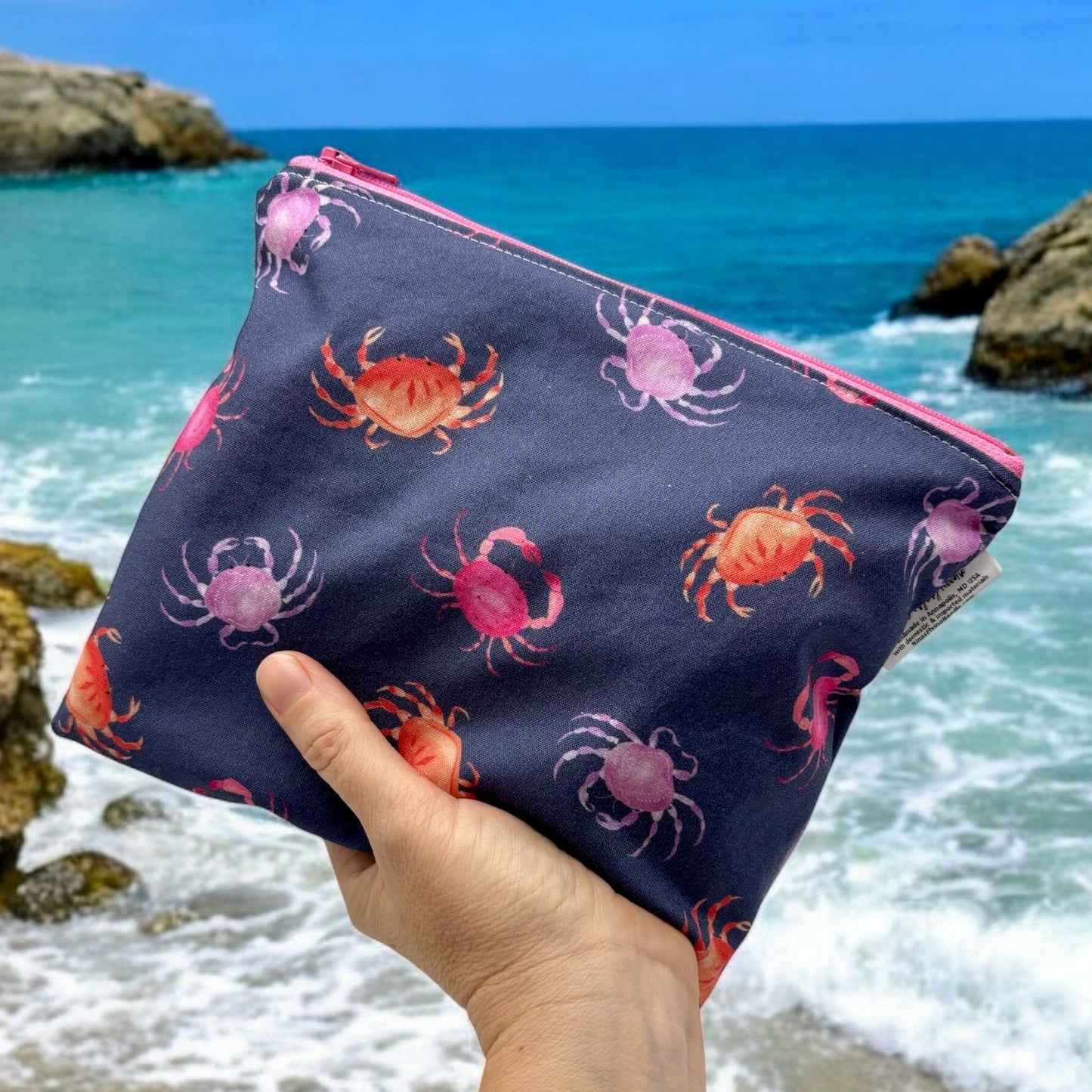 Sandwich Sized Reusable Zippered Bag Crabs on Purple