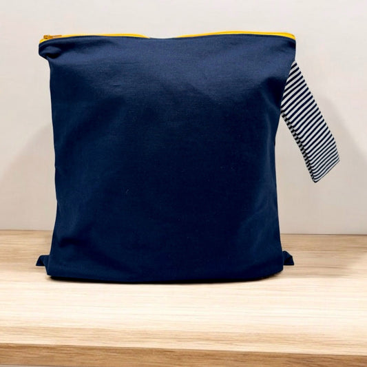 Large Wet Bag with Handle Solid Navy and Stripes