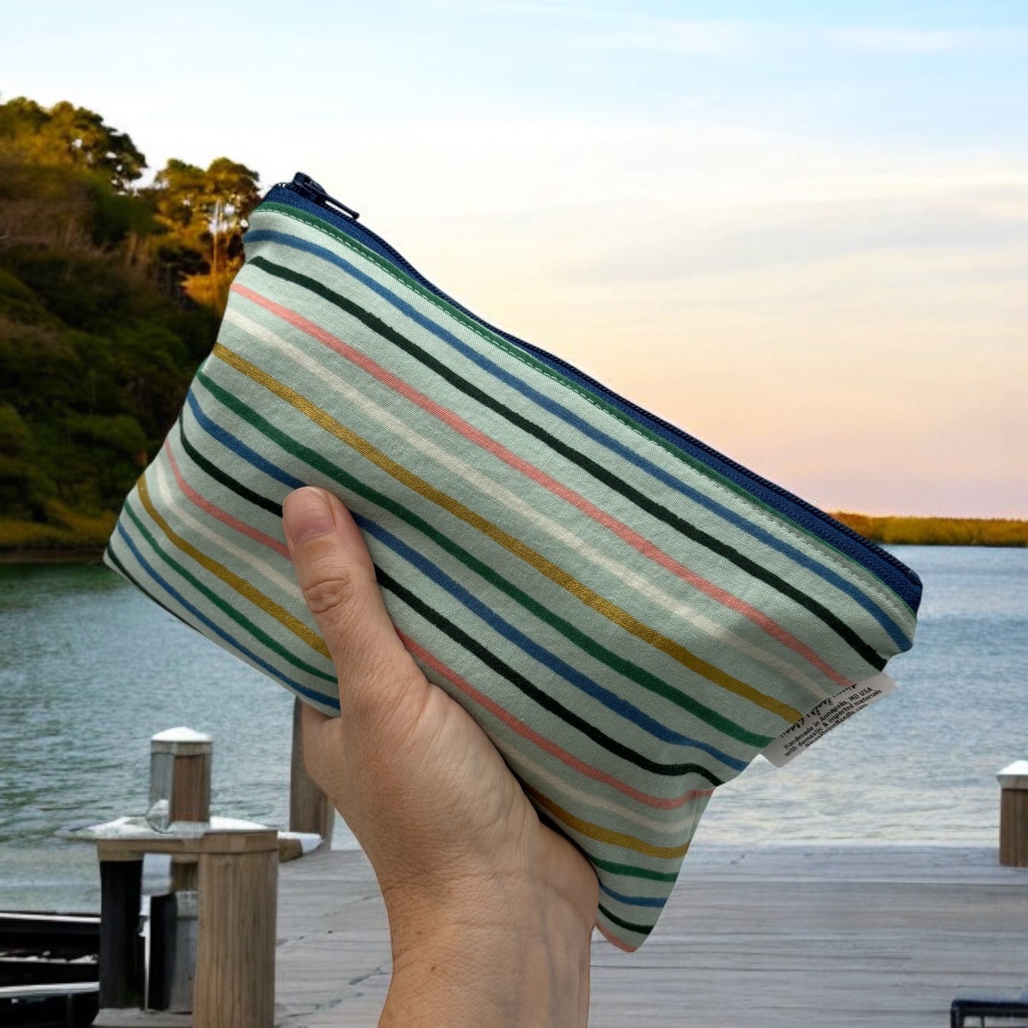 Snack Sized Reusable Zippered Bag Stripes with Gold Accent