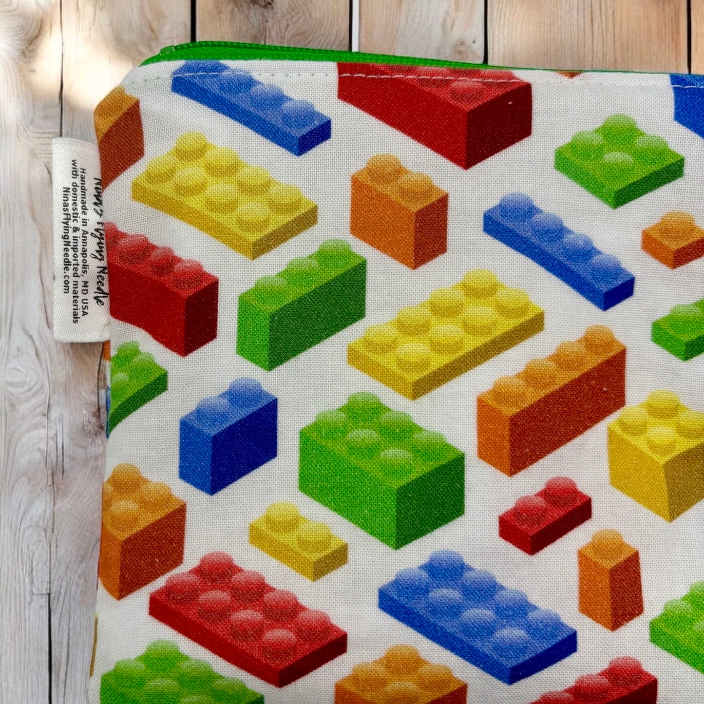 Toddler Sized Reusable Zippered Bag Building Bricks on White