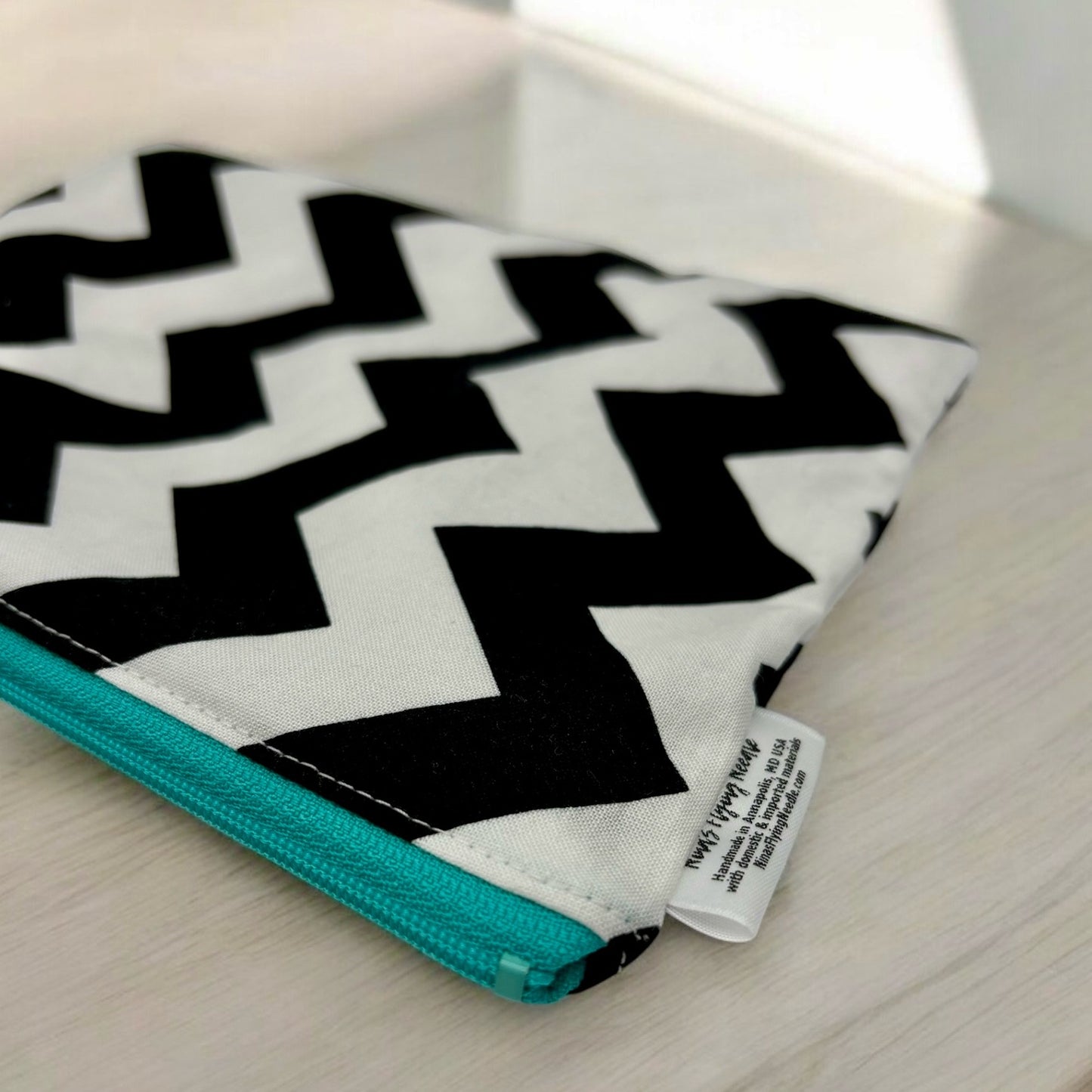 Sandwich Sized Reusable Zippered Bag Chevron Black and White