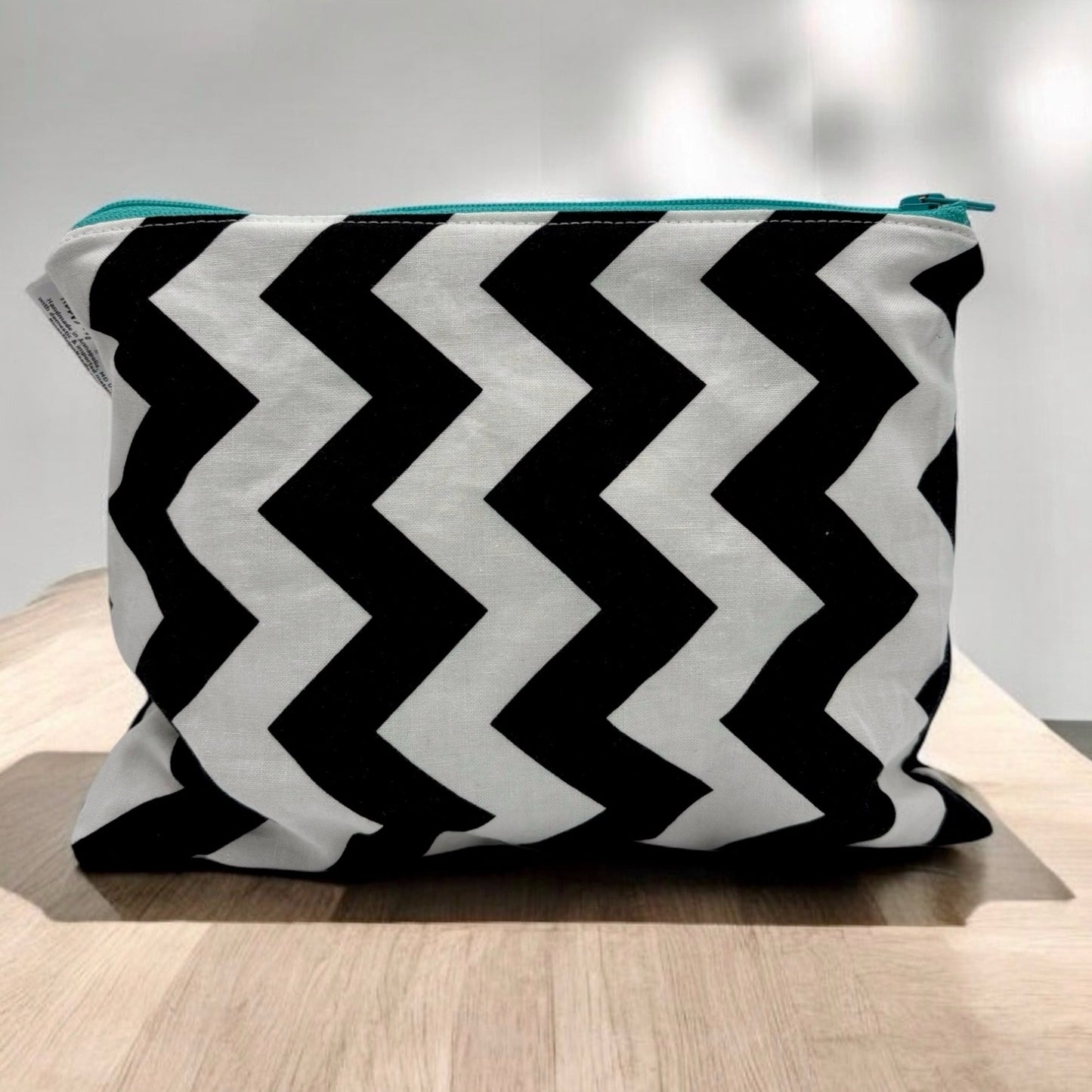 Sandwich Sized Reusable Zippered Bag Chevron Black and White