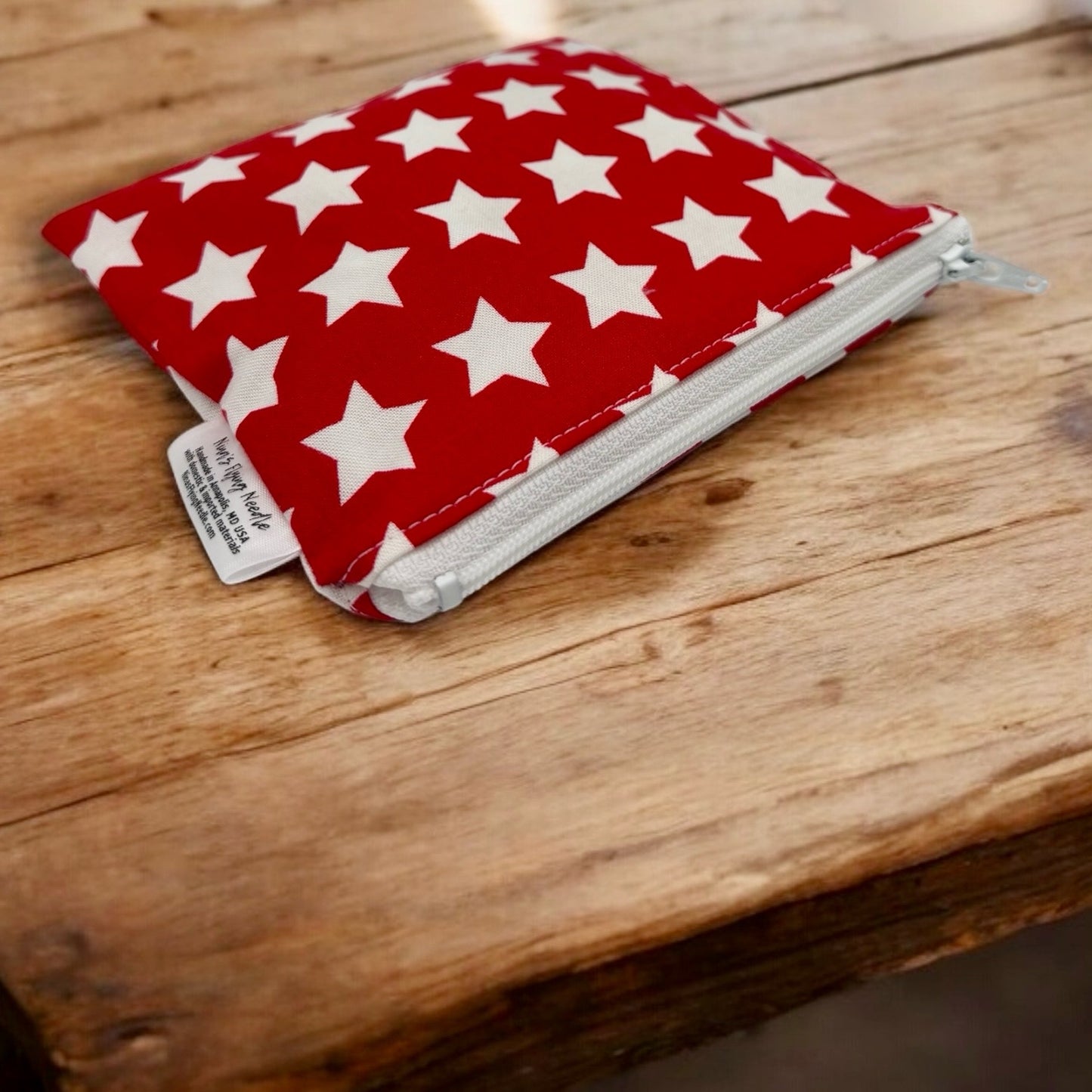 Toddler Sized Reusable Zippered Bag Stars On Red