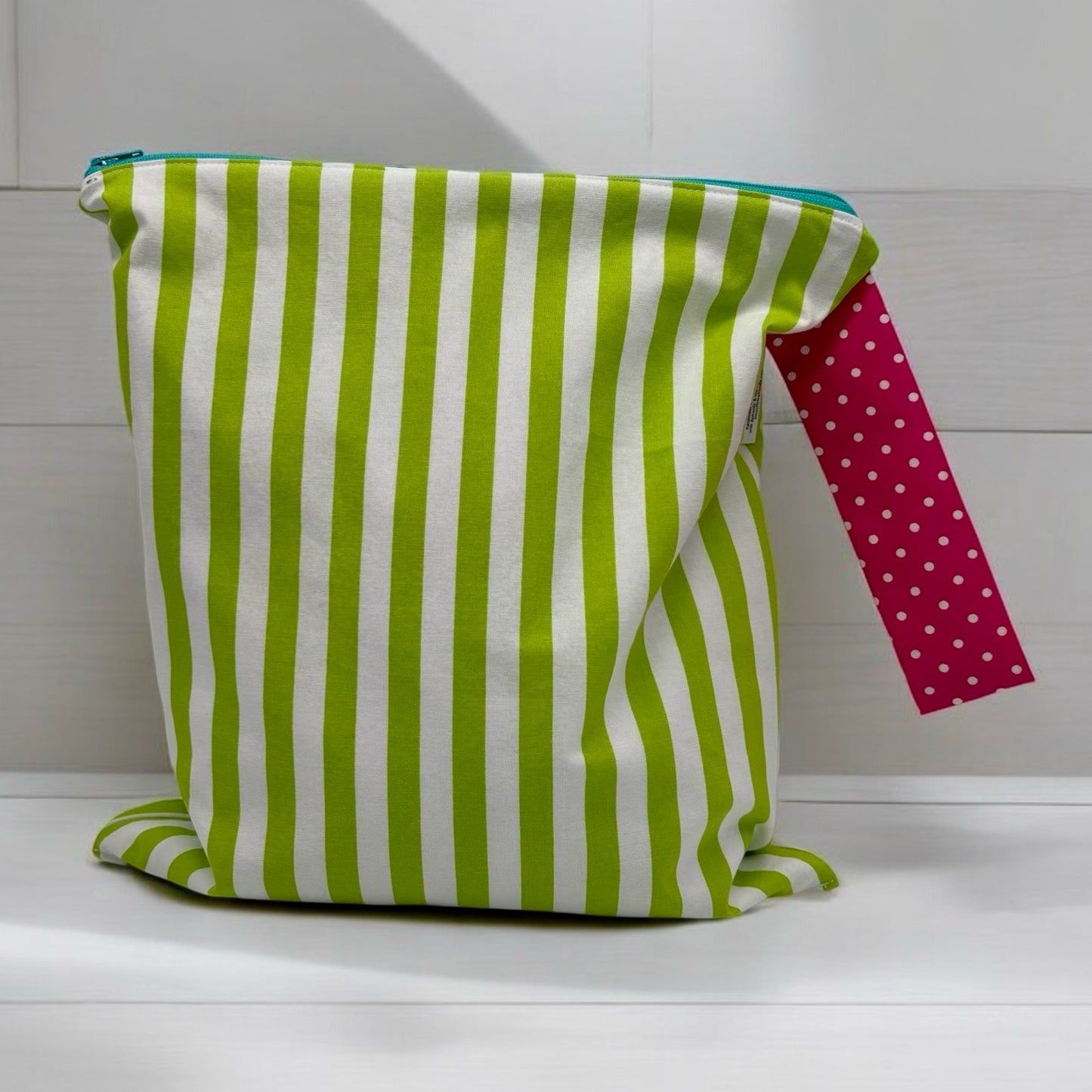 Large Wet Bag with Handle Stripes Green