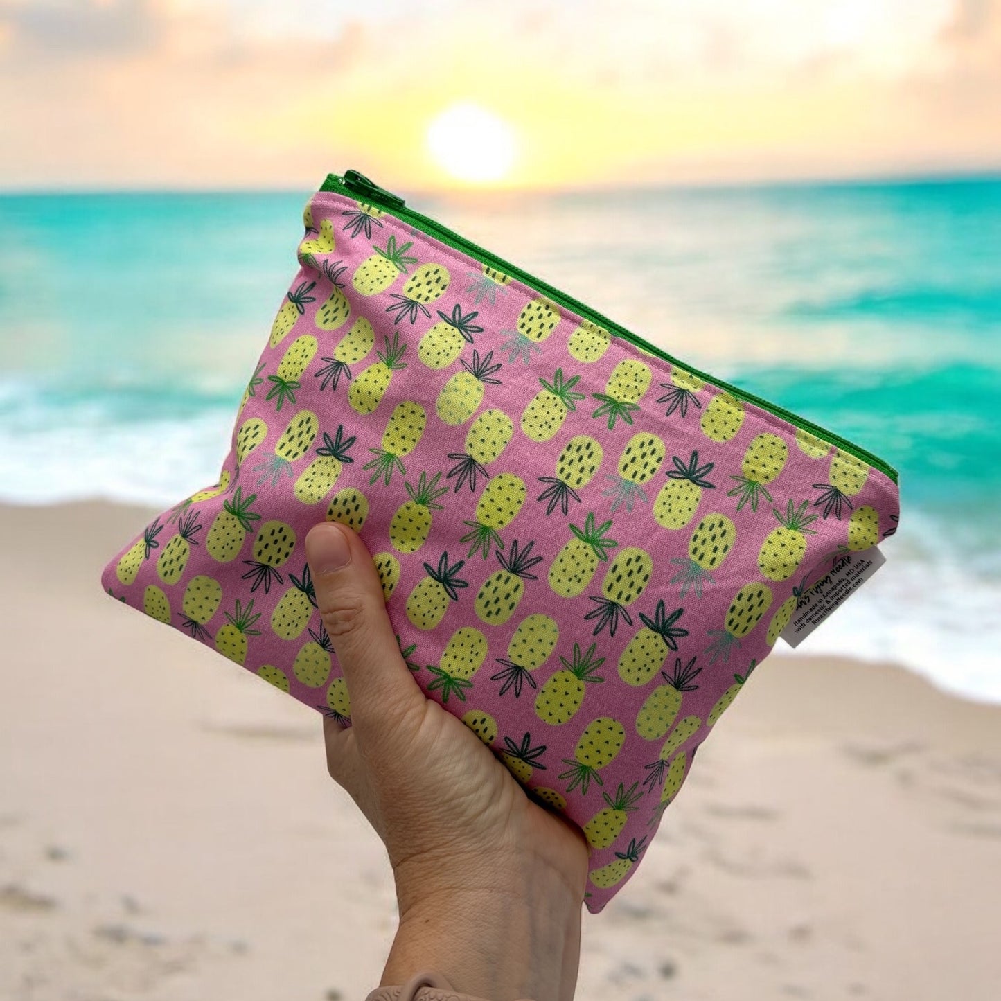 Sandwich Sized Reusable Zippered Bag Pineapples