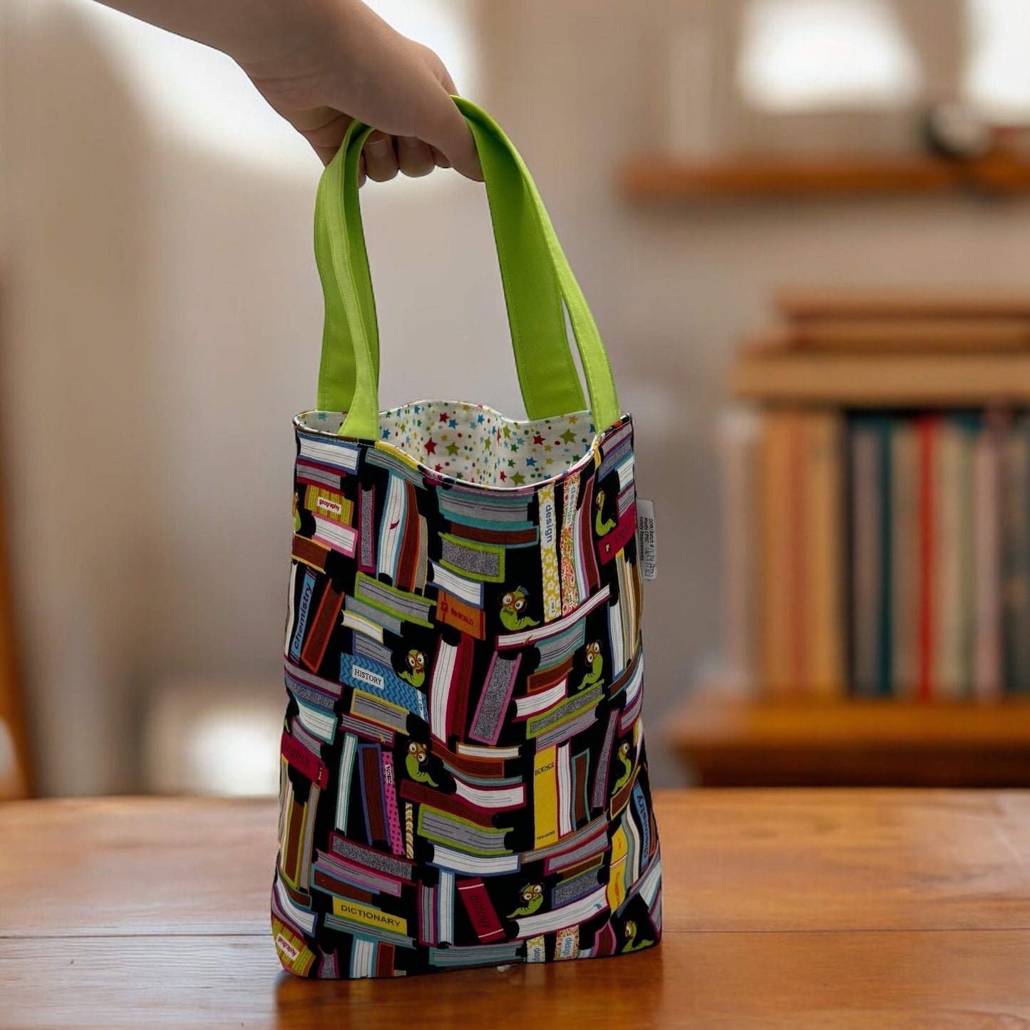 Toddler Sized Reversible Tote Bookworm and Stars