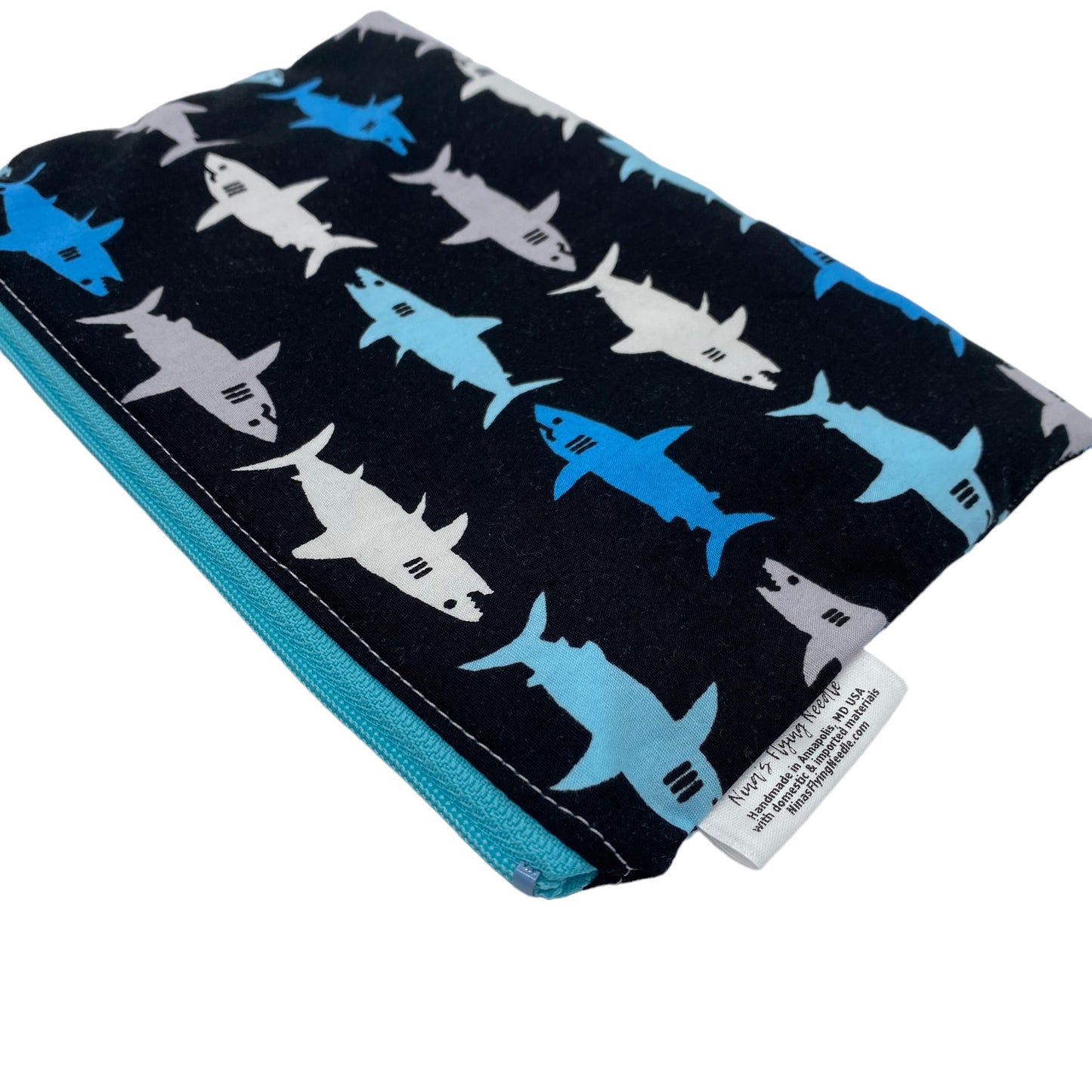 Snack Sized Reusable Zippered Bag Sharks on Black